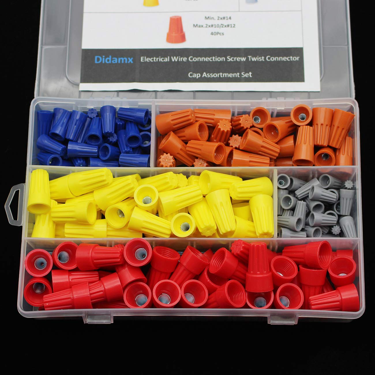 Didamx 200Pcs Electrical Wire Connectors Screw Terminals Spring Insert Twist Nuts Caps Connection Assortment Set