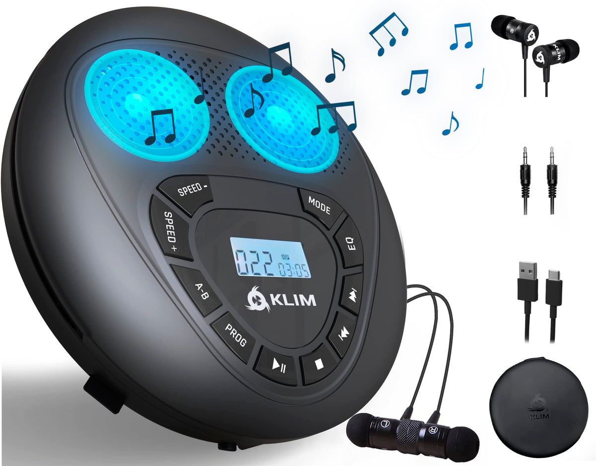 Klim Speaker + Portable Cd Player With Speakers + New 2023 + Walkman + Rechargeable Battery + Portable Cd Player With Headphones