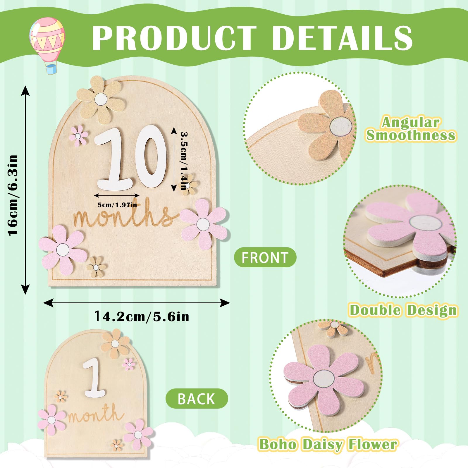 Beeveer Baby Monthly Milestone Cards With 11 Interchangeable Number Set Of 12 For Baby Growth Recording Daisy Wooden Bohemian Mi