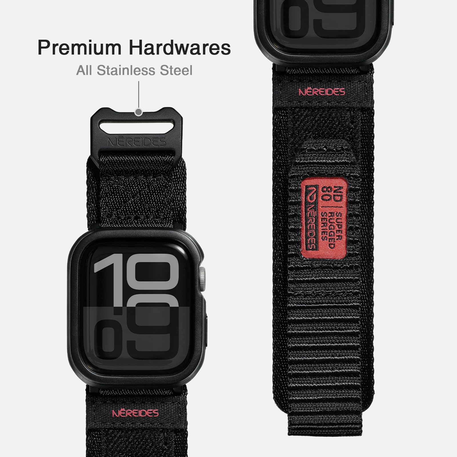 Rugged Case With Band For Apple Watch Series 10 Band 46Mm, Hook And Loop Nylon Sport Strap With Case For Iwatch Men (Black)