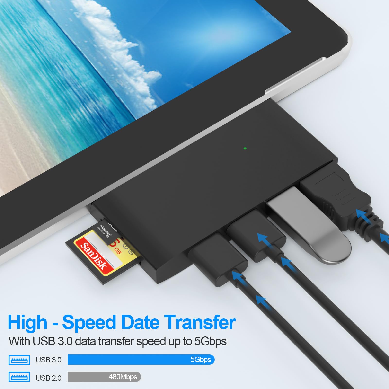 Surface Pro 6/Pro 5/Pro 4 Docking Station Usb Hub With Hdmi   Surface Pro 4/5/6 Accessories Dongle Sd Micro Card Memory Card Rea