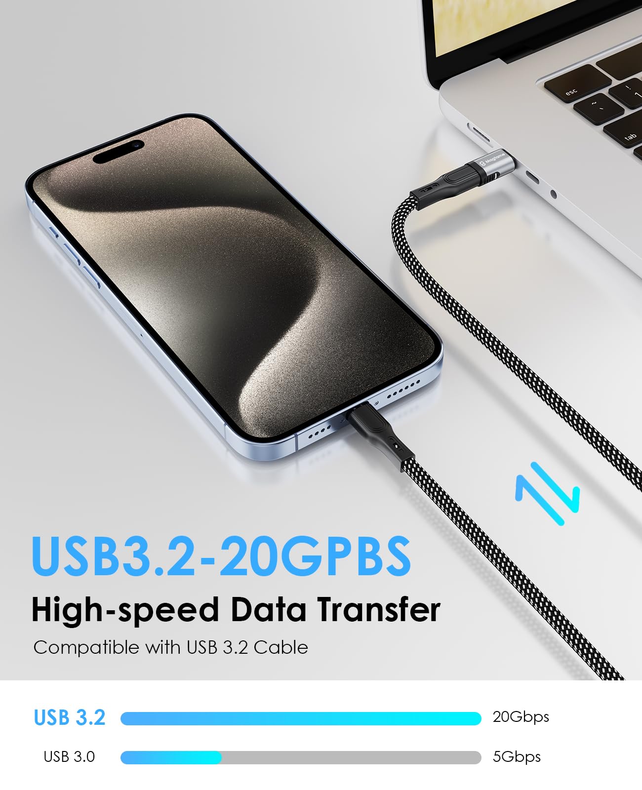 2Pack Magnetic Usb C Male To Usb C Female Adapter, 240W Type C Adapter Extender, 20Gbps Data Transfer 4K Video Output For Steam