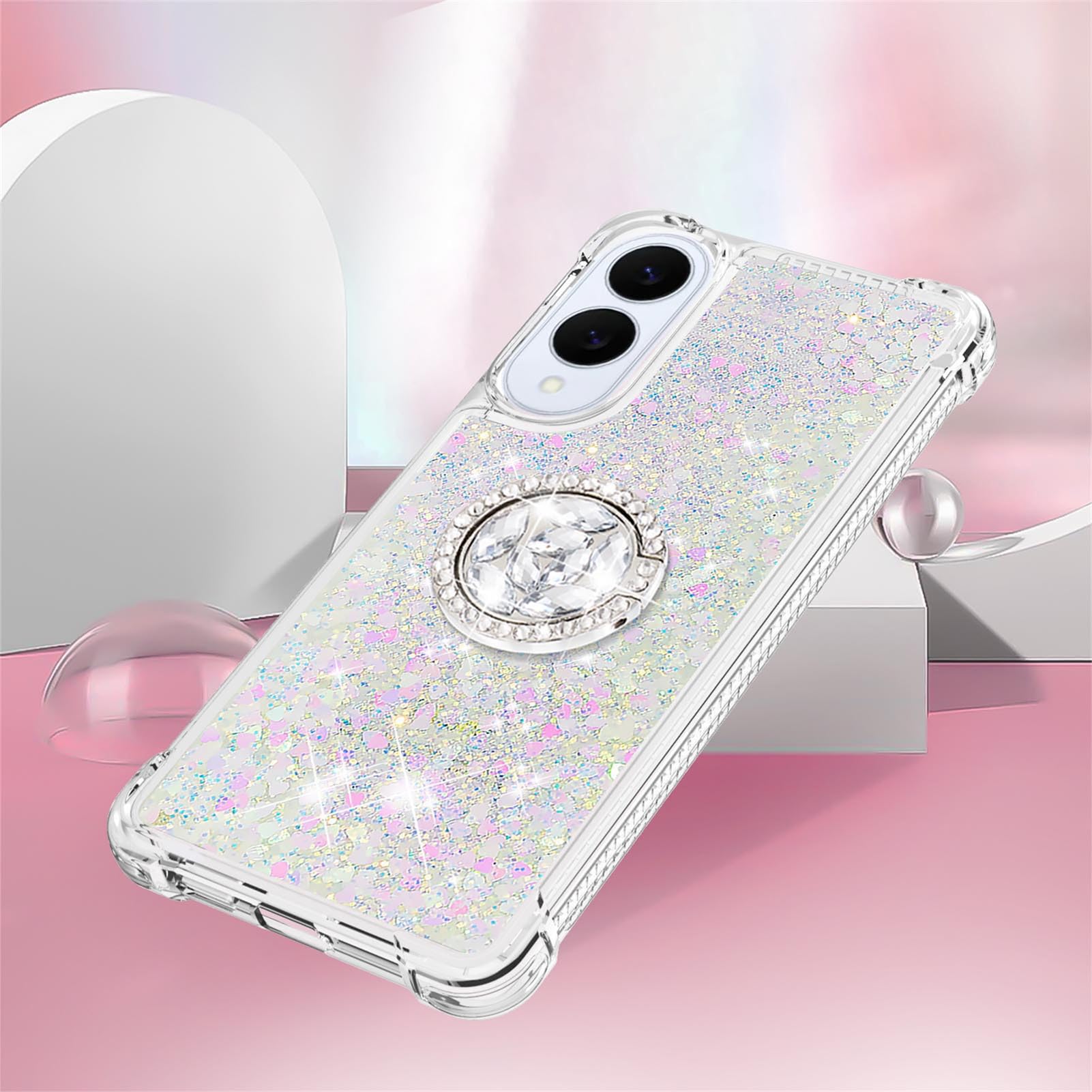 Ccsmall For Samsung Galaxy S25 Edge 5G Case Clear Glitter Bling For Women Girl, Flowing Liquid Quicksand Sparkly Cover With Diam