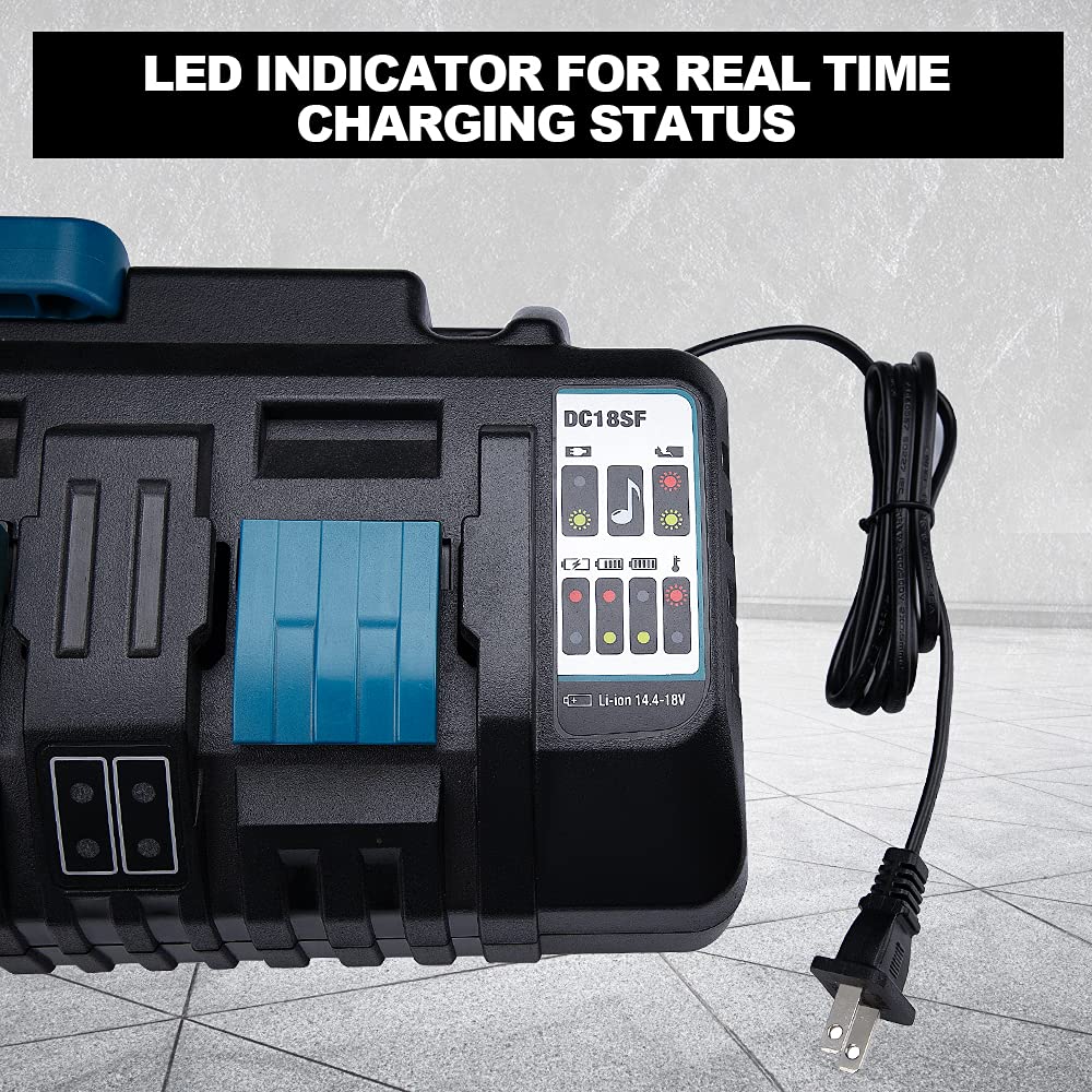 Waxpar Dc18Sf 4 Port 12A Battery Charger Compatible With Makita 18V Battery, 18V Rapid Charger Multiple Battery Charger