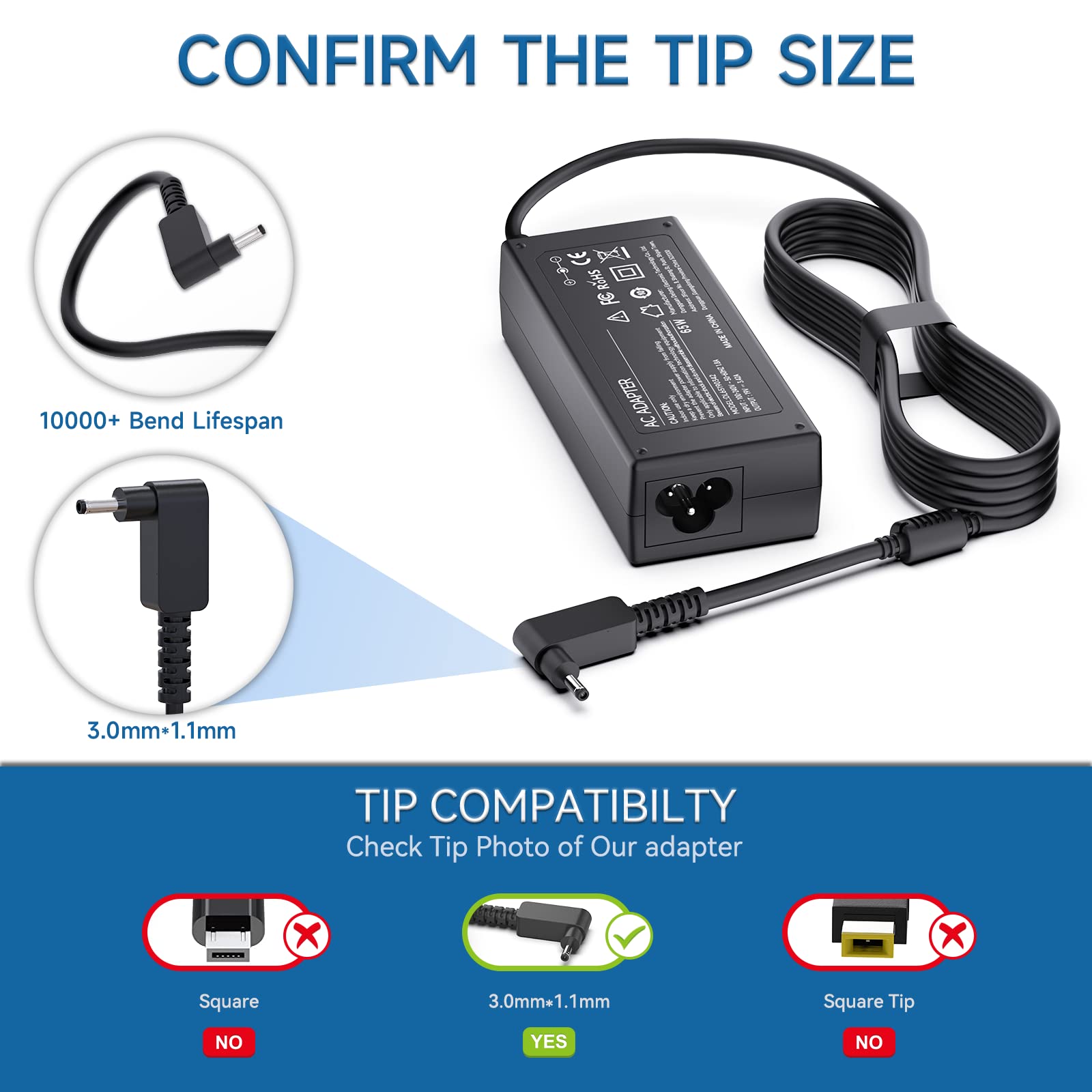 65W N15Q9 N15Q8 19V 2.37A Laptop Charger For Acer Chromebook Cb3 532 C720 C740 C731 11 R11 R13 14 15 Cb3 Cb5 Cb3 431 Cb5 132T Cb
