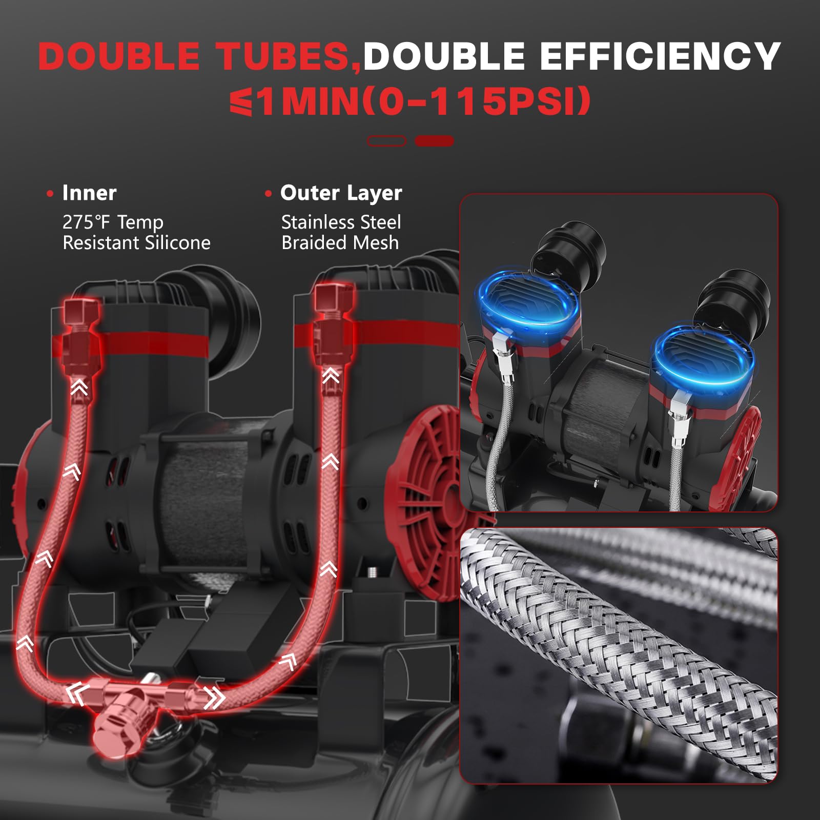 14 Gallon Ultra Quiet Air Compressor With Two Quick Couplers, 2Hp 8.75 Cfm, Max 115 Psi Pressure Oil Free Air Compressor Tank, 7