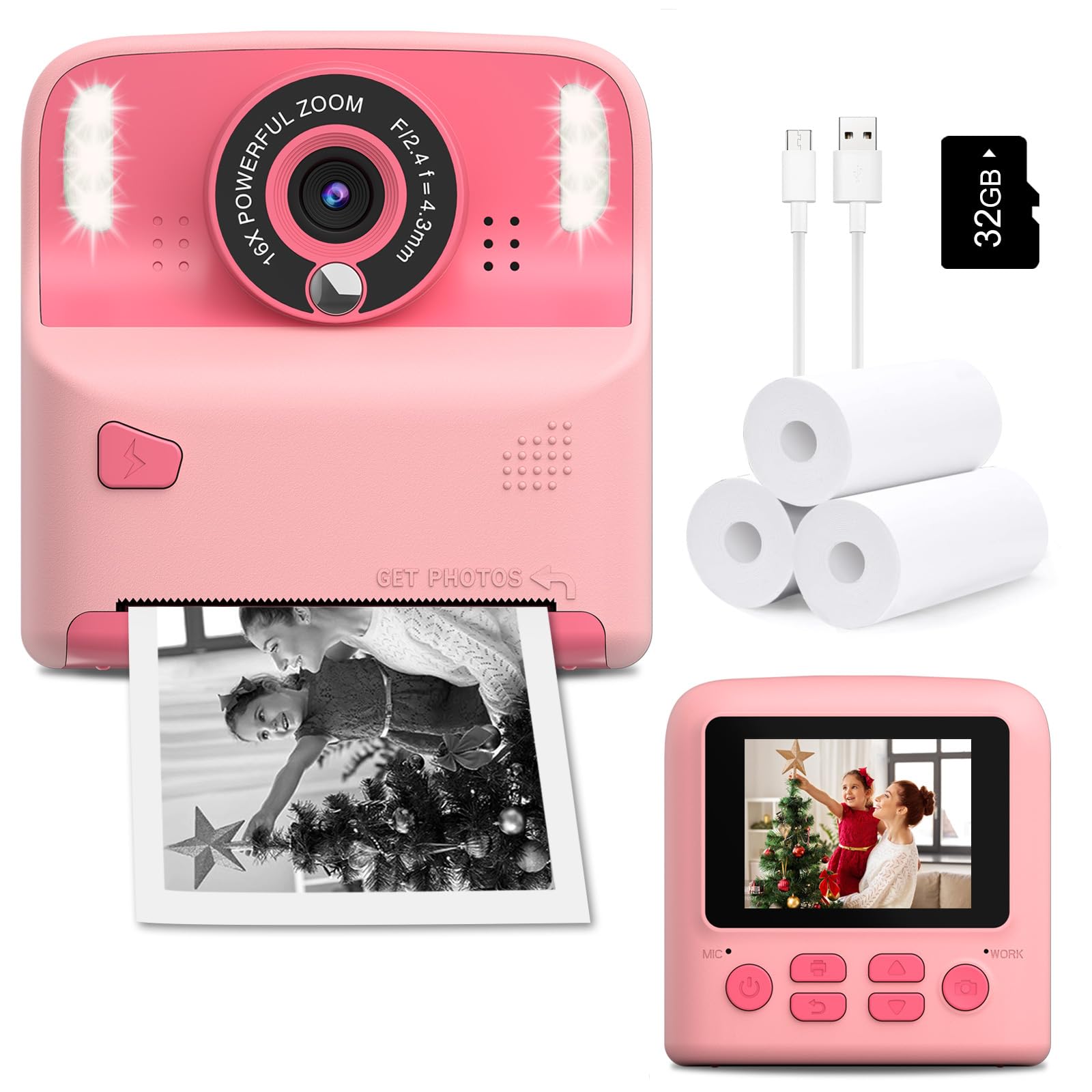 Instant Print Camera For Kids, Christmas Birthday Gift For Girls Boys Age 3 12 Toddler, Print Black White Photo Toy Instant Came