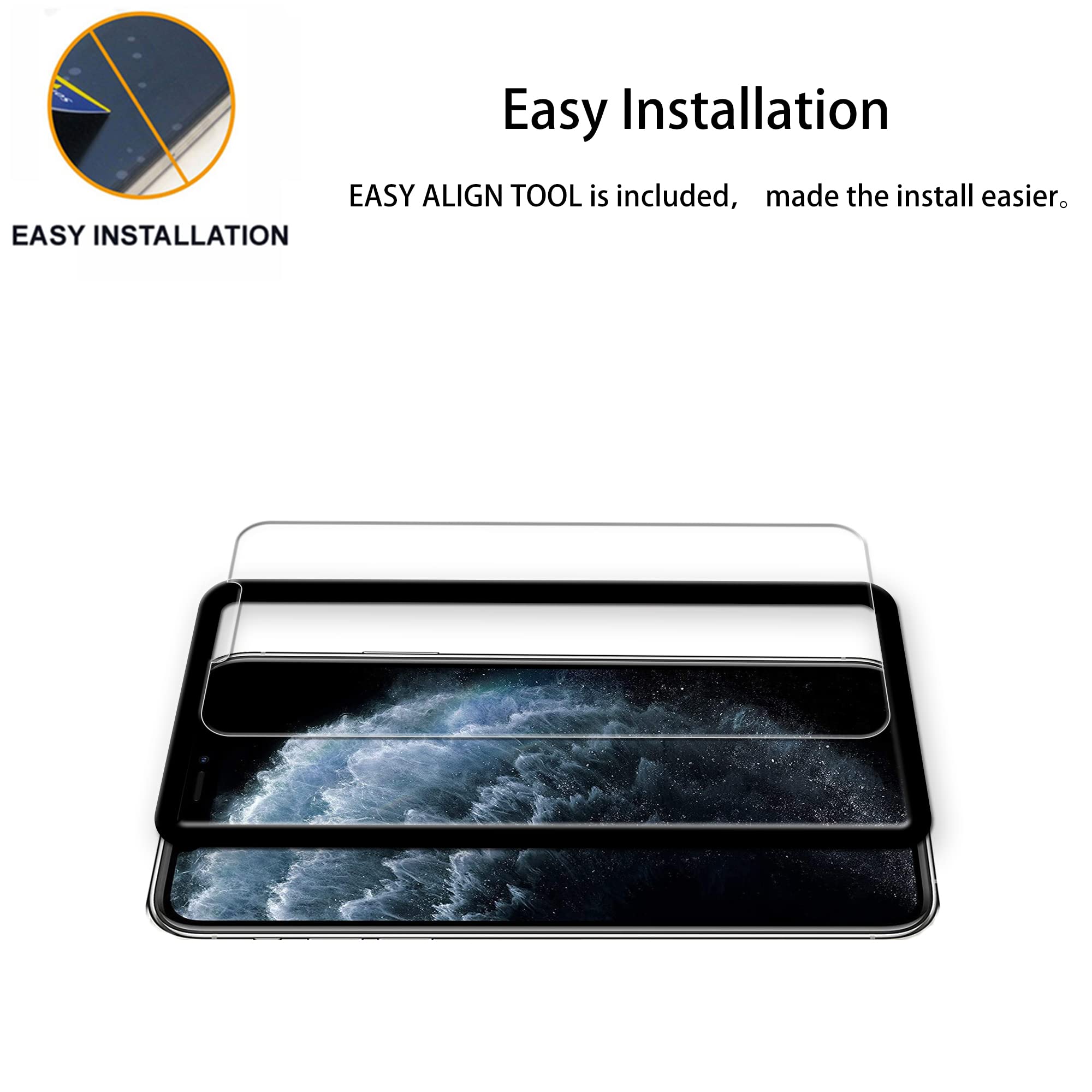 Hkkais Easy Alignment Frame Designed For Iphone11 Pro/Iphone Xs/Iphone X Tempered Glass Screen Protector Film 2 Pack