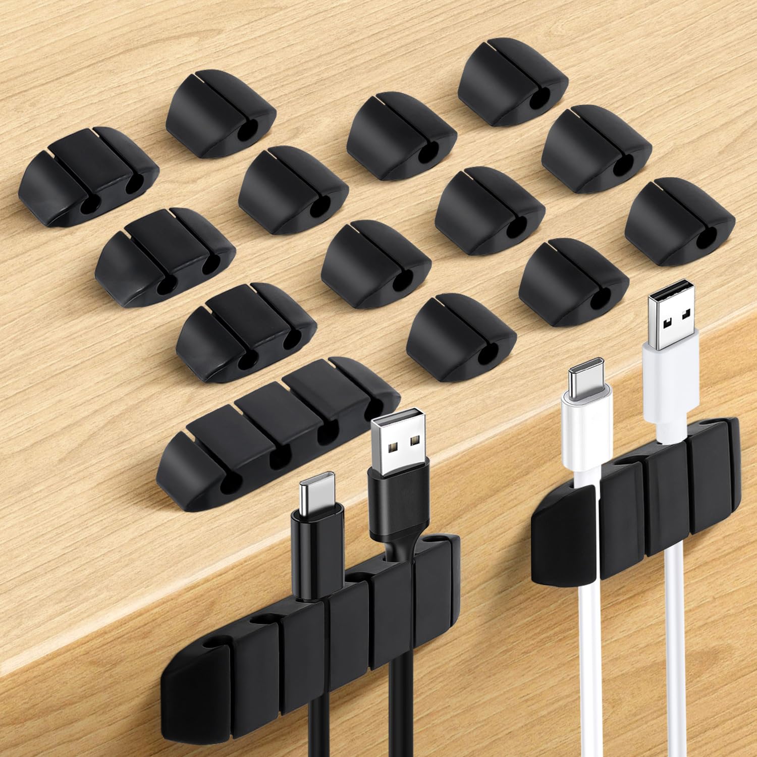 16 Pcs Cable Management Kit Black Cable Clips Holders Multi Purpose Self Adhesive Cable Cord Clips Charging Usb Wire Organizer F