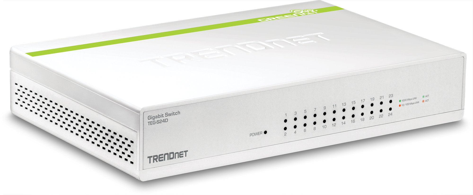 Trendnet 24 Port Gigabit Greennet Switch, Qos, 48 Gbps Switching Fabric, Fanless, Plug & Play, Half & Full Duplex, Teg S24D,Whit