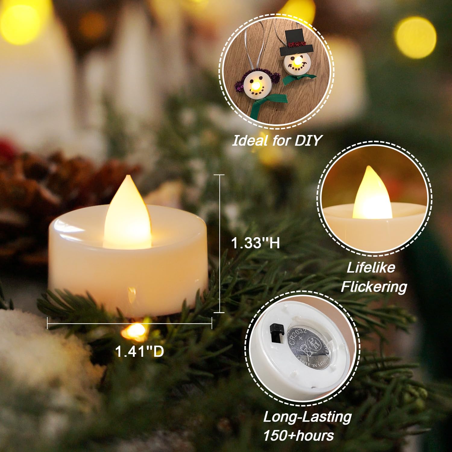 Amagic 30Pcs Flickering Flameless Tea Lights Battery Operated, 200+ Hours Long Lasting Electric Candle For Wedding Table Centerp