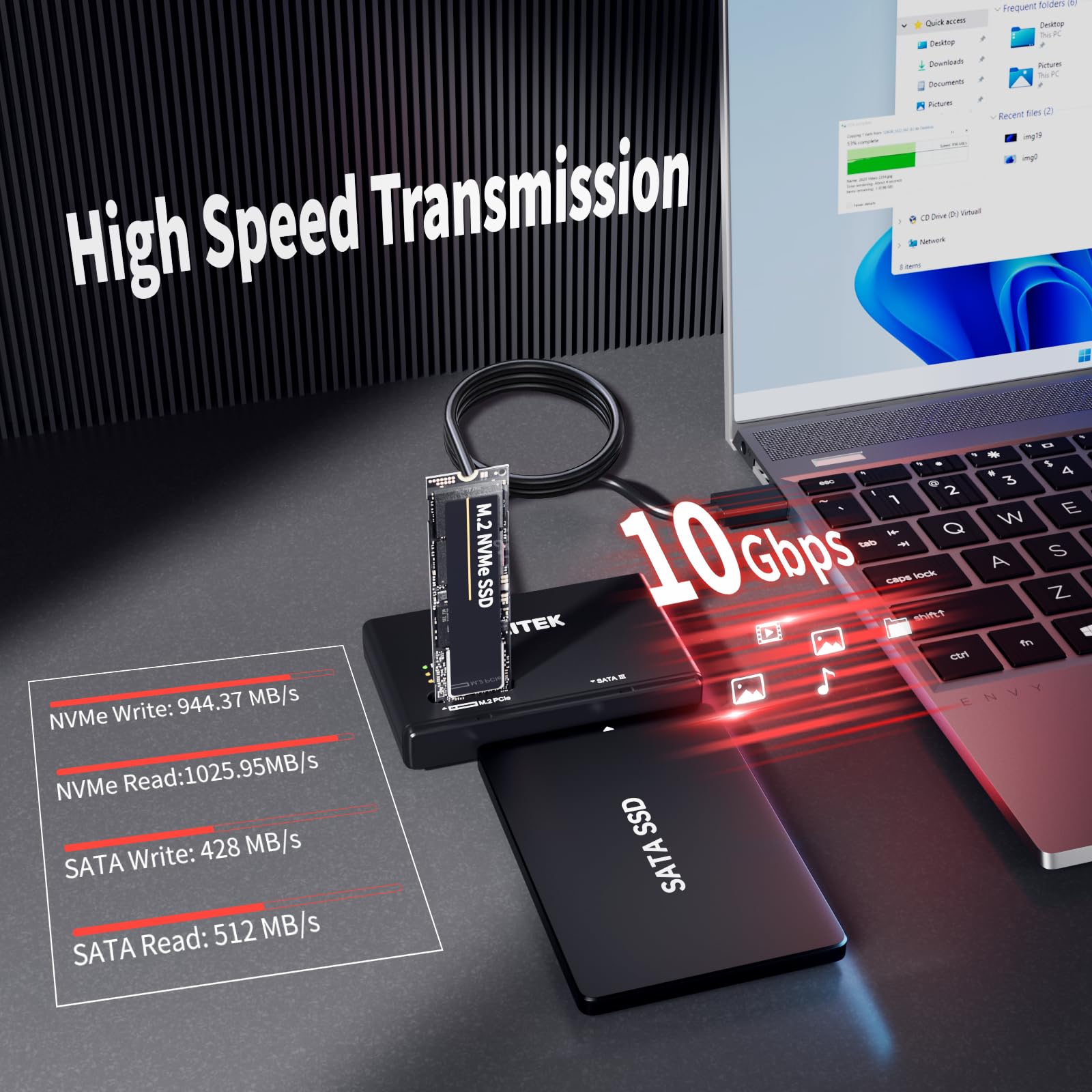 Unitek M.2 Nvme Ssd Enclosure Adapter   10 Gbps Hard Drive Reader Tool Free Pcie Nvme Adapter External Usb 3.2 M2 Sata Case Conv