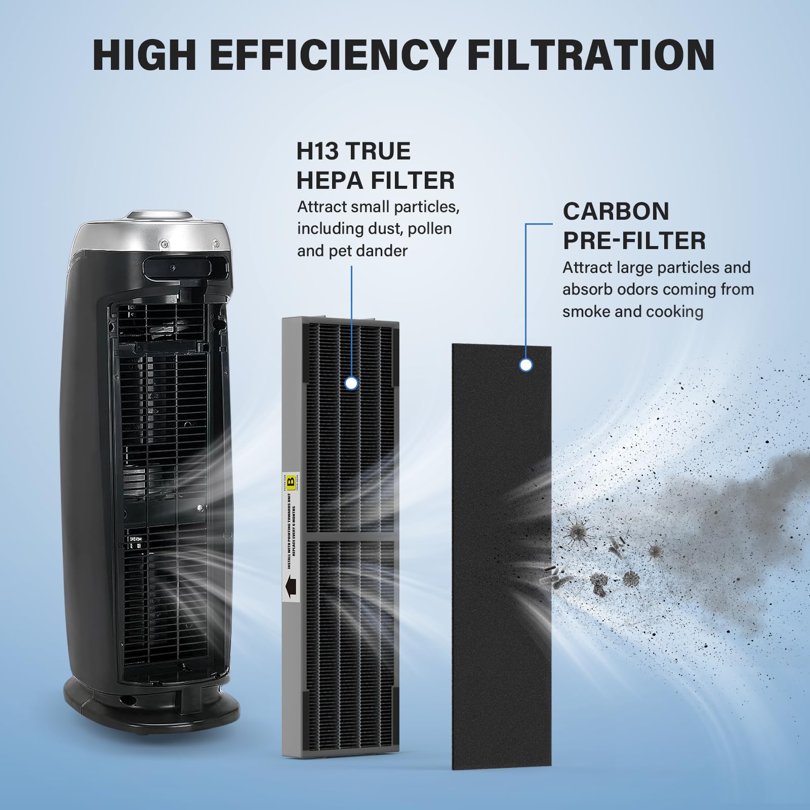 Fmdzfl Filter B Smoke Clear Hepa Replacement Compatible With Ac4825 Ac4300 Ac4800 Ac4900 Ac4850, 2 True Hepa Filters & 6 Activat