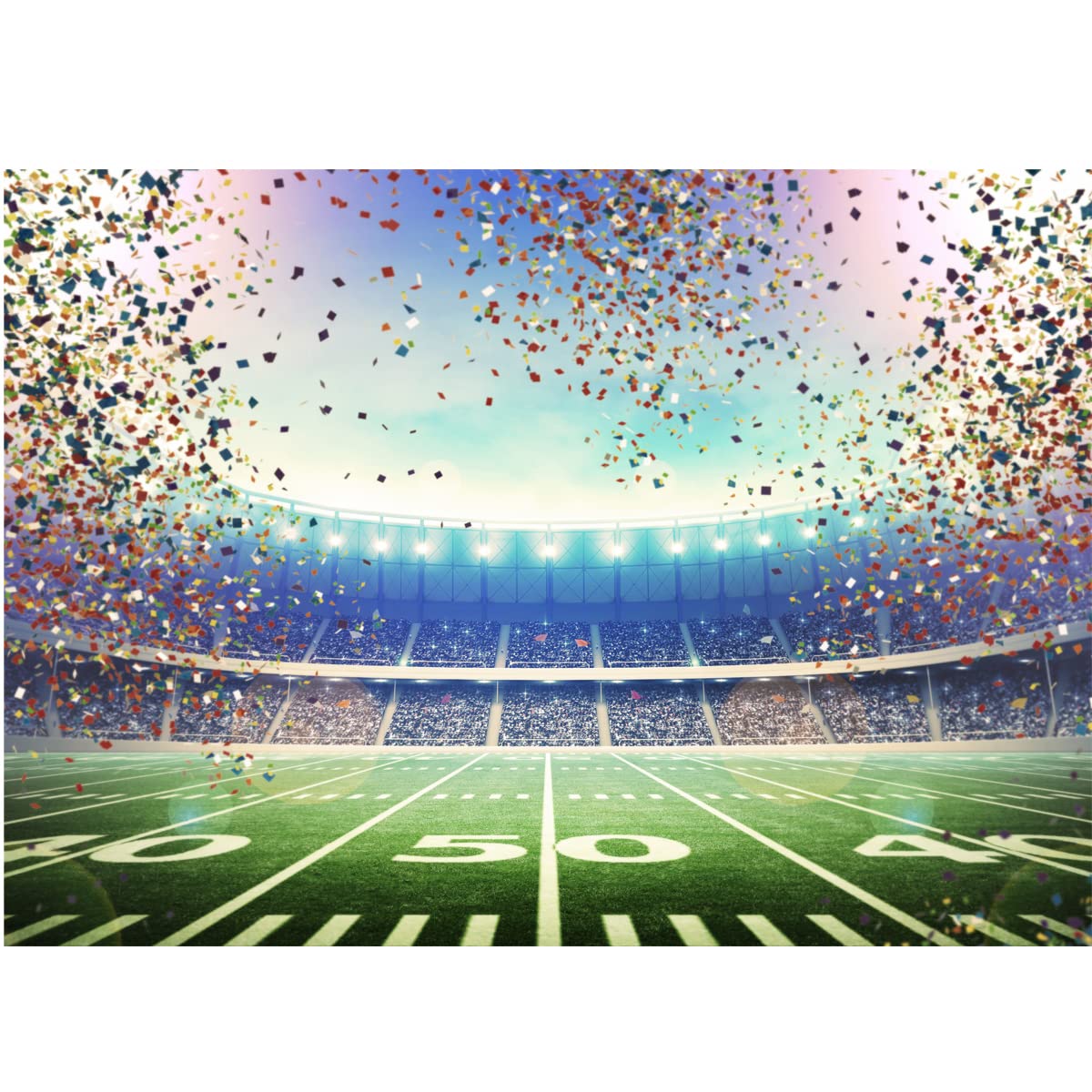 Lywygg 7X5Ft Football Field Backdrop Sport Backdrops Photography Coloured Ribbon Themed Sport Night Spotlight Decorations Photo