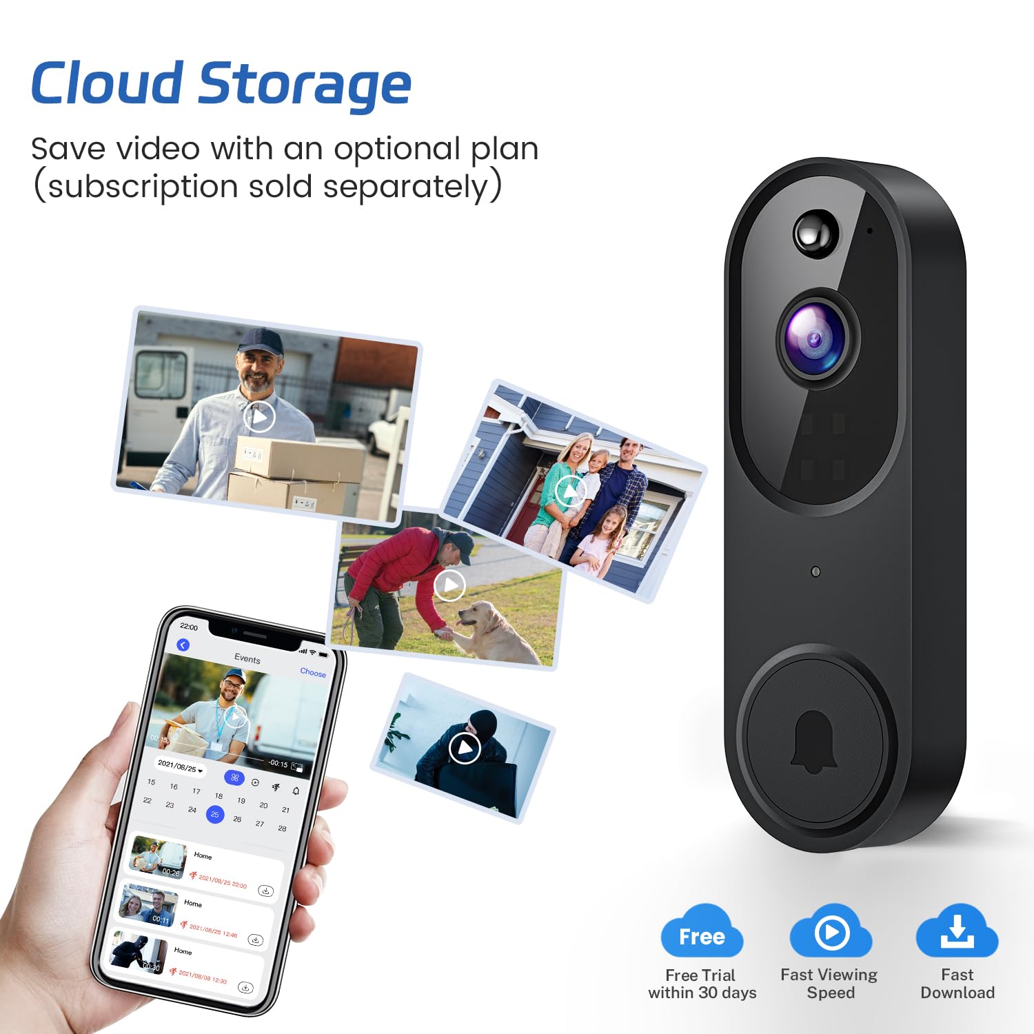 Guggre 1080P Video Doorbell Camera, Smart Human Detection, Cloud Storage, Chime Included, Live View, 2 Way Audio, Ir Night Visio