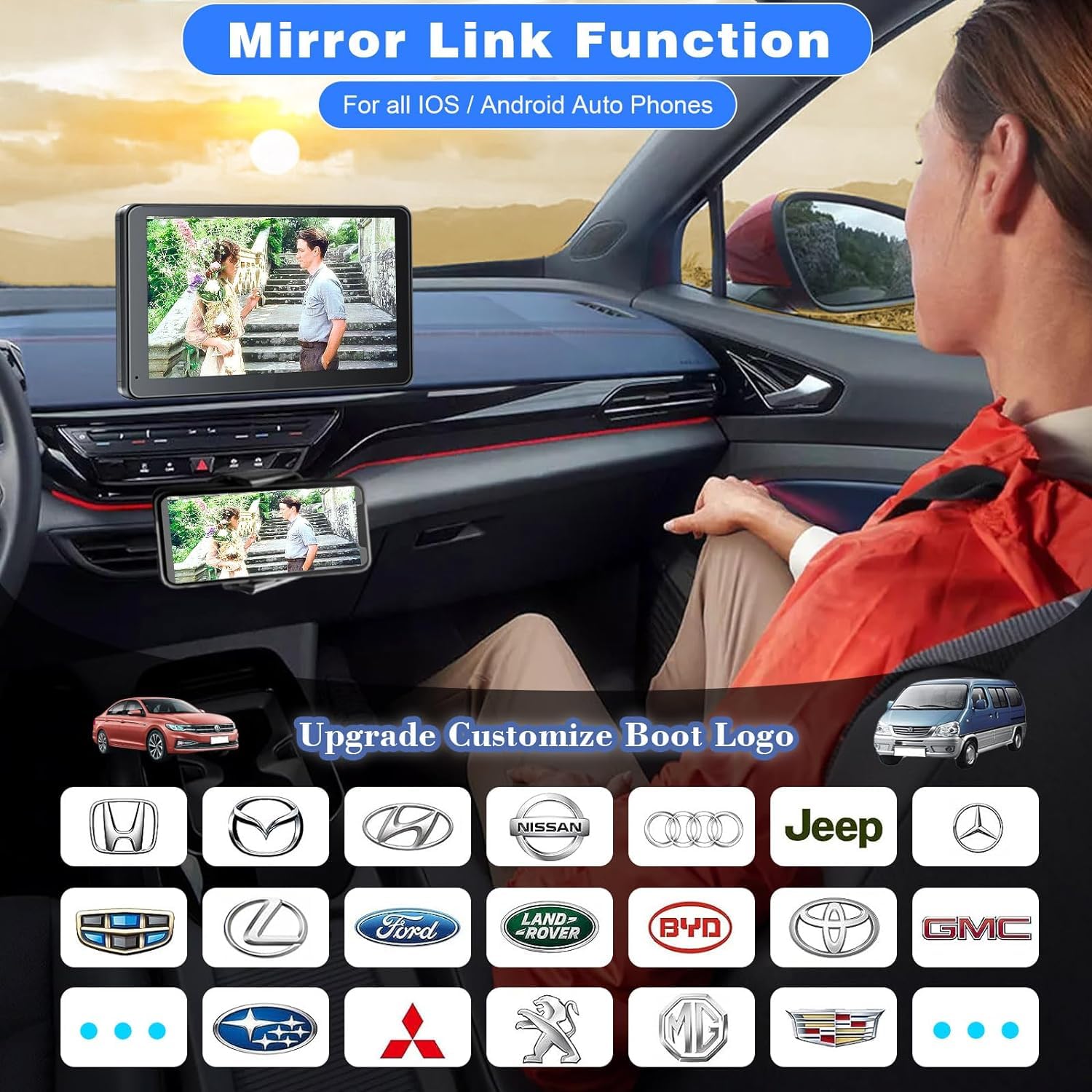 Paslda Portable Newest Wireless Apple Carplay And Android Auto Screen For Car, 7'' Hd Touch Screen Car Stereo With Mirror Link,