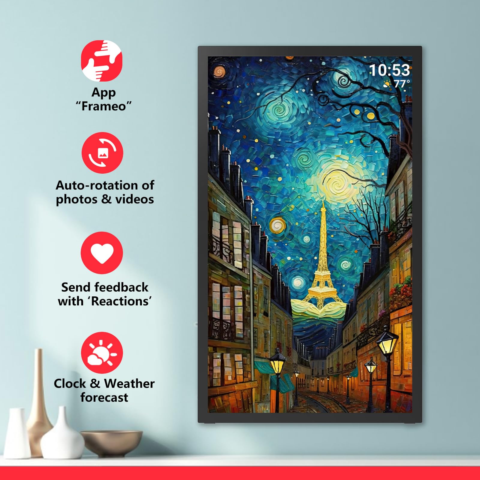 64Gb 21.5Inch Frameo Digital Photo Frame With 1920X1080 Fhd Ips Lcd Touch Screen, Dual Wifi Share Photos & Videos Via Frameo App