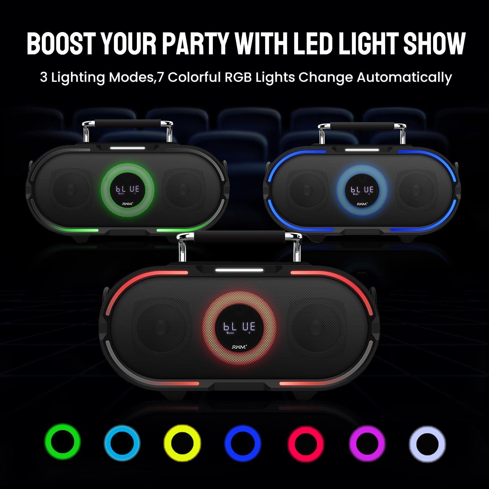 Rhm K666Plus Karaoke Machine With Powerful Sound & Rgb Lights, 2 Wireless Microphones, Rechargeable Battery, 7 Hours Playtime, S