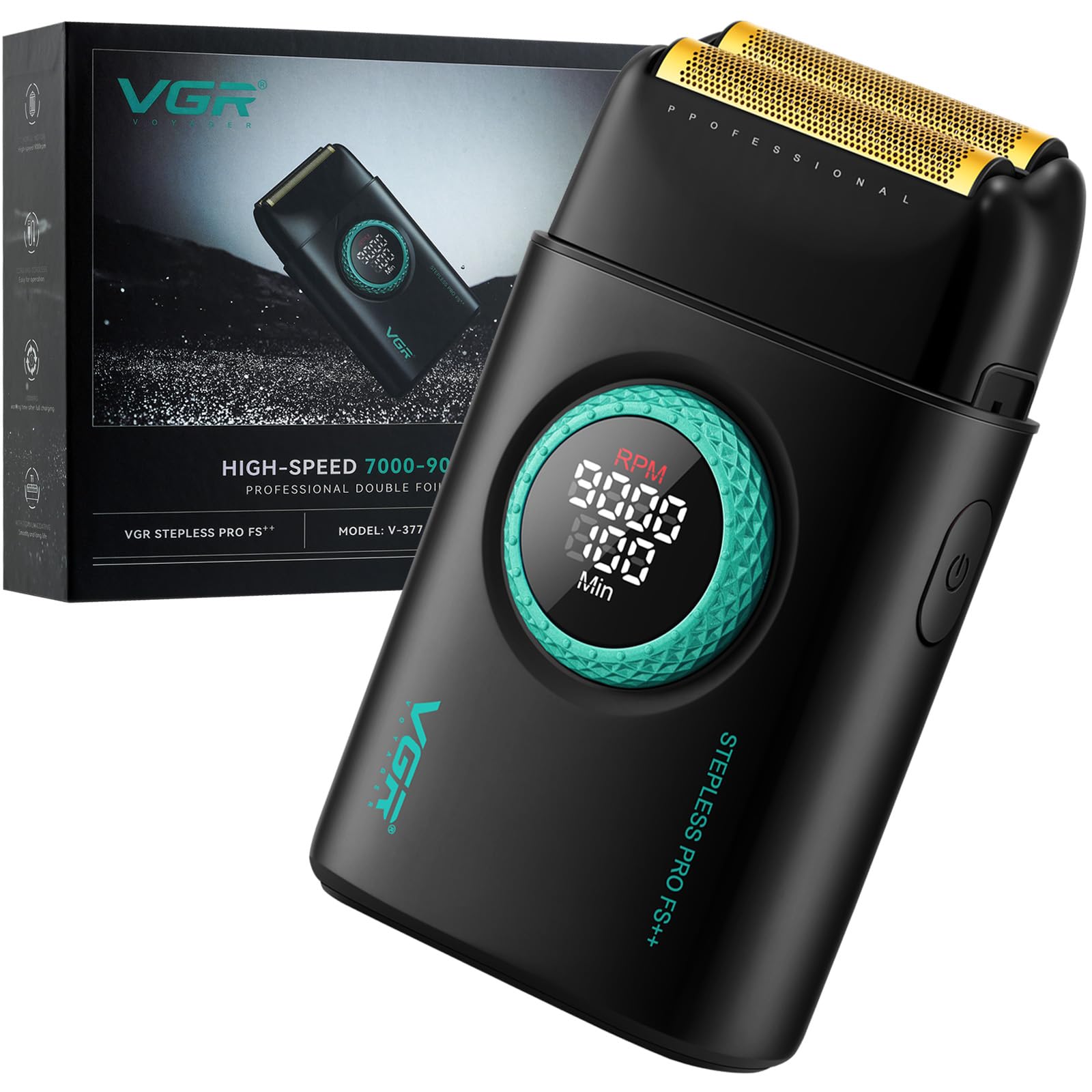 Vgr 377 Foil Shaver For Men, Electric Razor For Shaving Face With Double Foil, 21 Speed 9000 Rpm Motor Bald Shavers Led Display