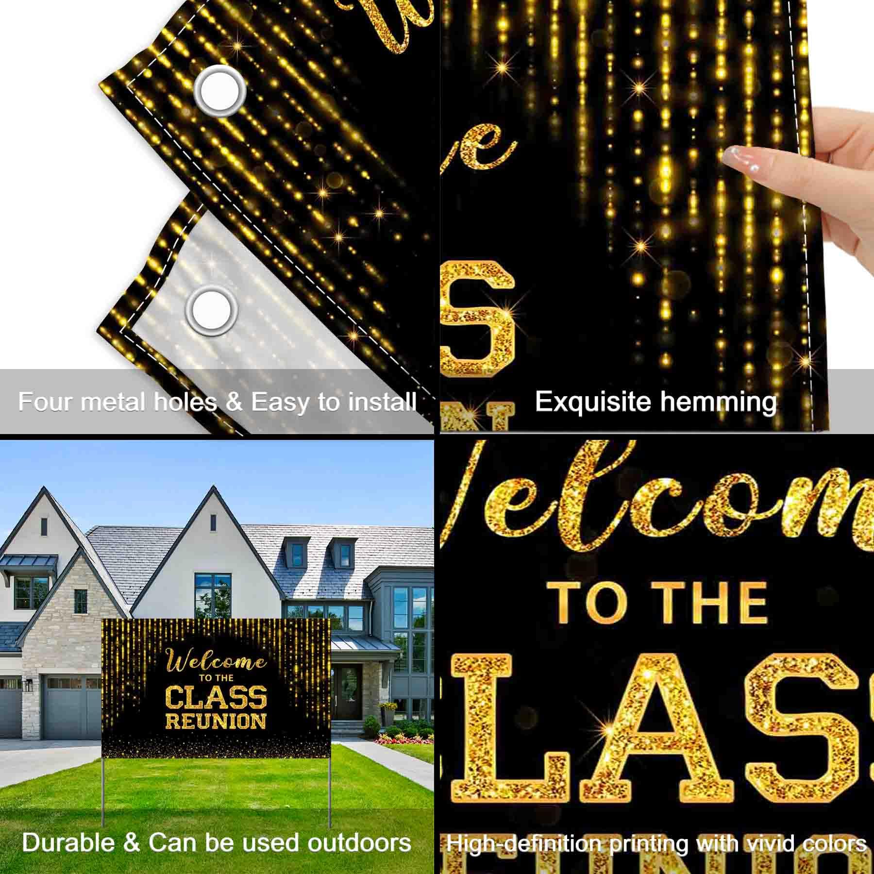 Swepuck 96X60Inch Fabric Golden Welcome To The Class Reunion Backdrop 20Th 30Th 40Th Reunion Photography Background School Party