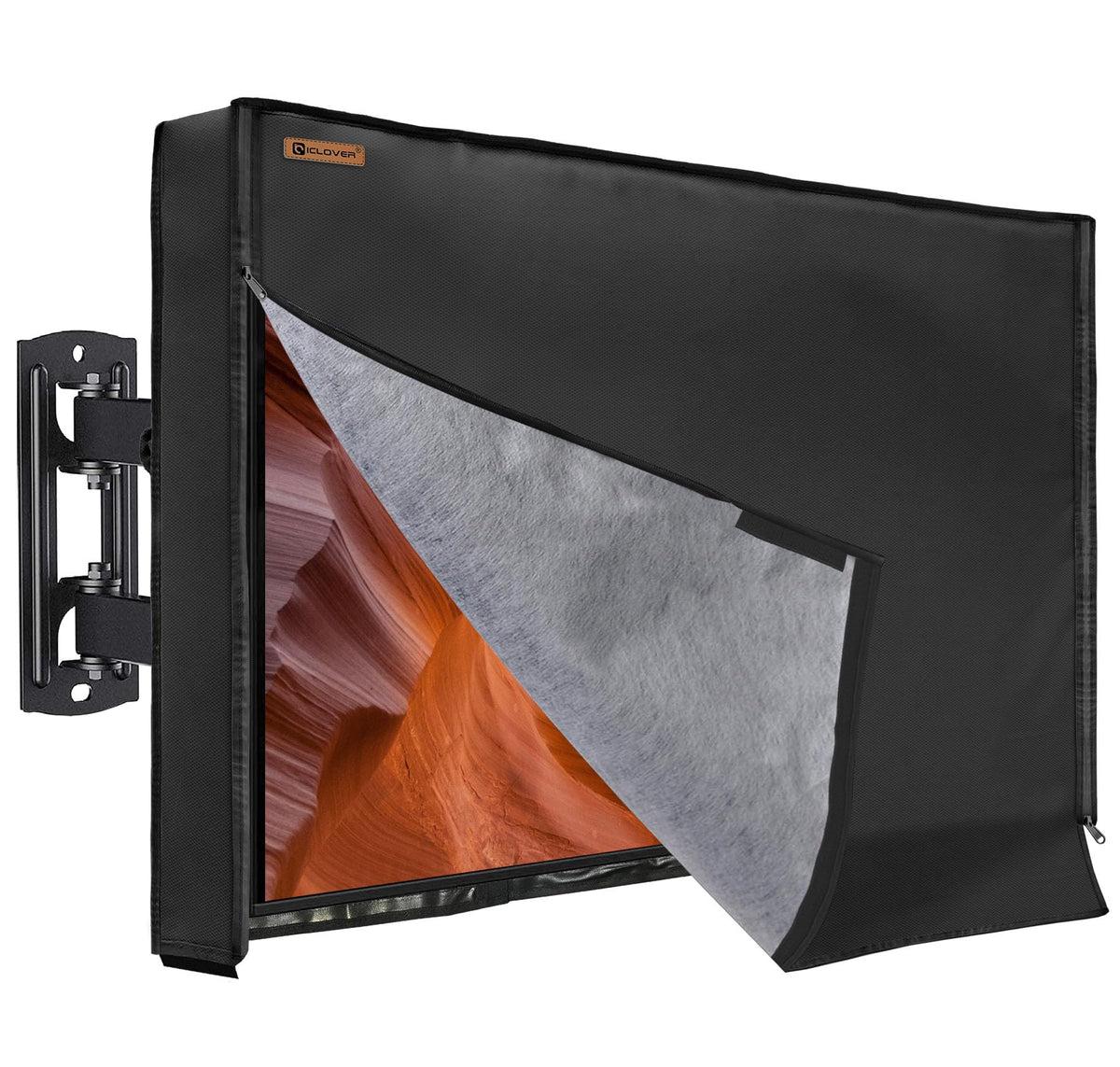 IC ICLOVER 60-65 inch Outdoor TV Cover, Roll up Front Flap with Non Scratch Soft Liner Protect LED Screen, Zipper Access Weatherproof TV Protector, Outside Waterproof Television Cover fit Wall Mount