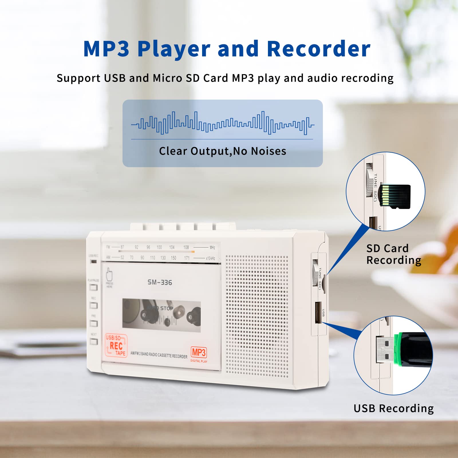 Semier Portable Cassette Player Recorder, Cassette To Mp3 Digital Converter Via Usb Or Micro Sd Card, Powered By Ac Or 4 Aa Batt
