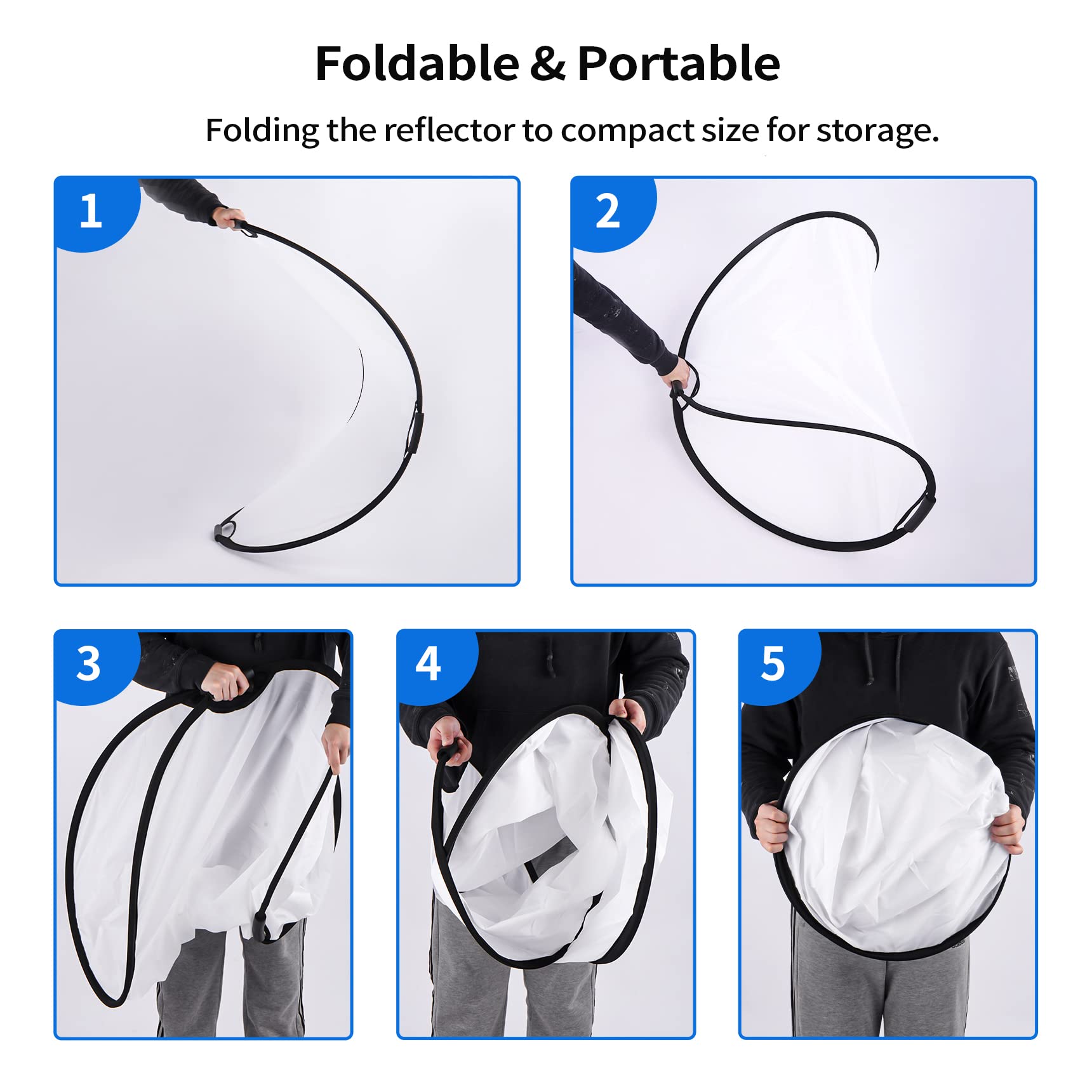 Selens 40''X 60''/100 X 150Cm Photo Light Reflector Photography Kit 5 In 1 Gold/Silver/White/Black/Diffuser With Holder Clip & C