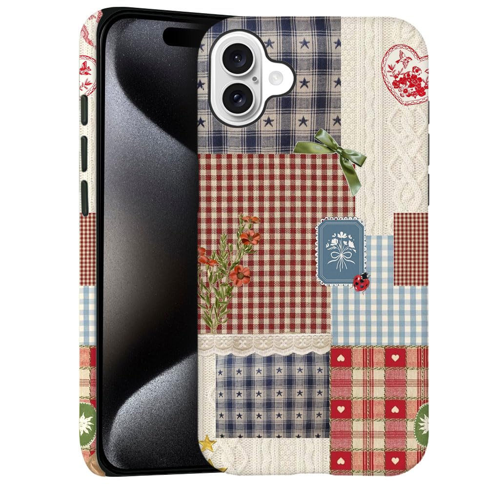 Case for iPhone 16 - Slim Fit Anti-Scratch Phone Case for Girl Women - Patchwork Quilt Floral Retro (Frosted)