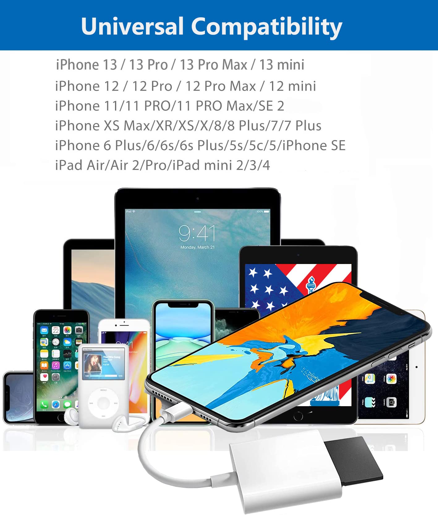 Apple Lightning To Sd & Tf Card Dual Slot Reader For Iphone/Ipad, 2 In 1 Micro Sd Tf Trail Camera Viewer Memory Card Adapter, Pl