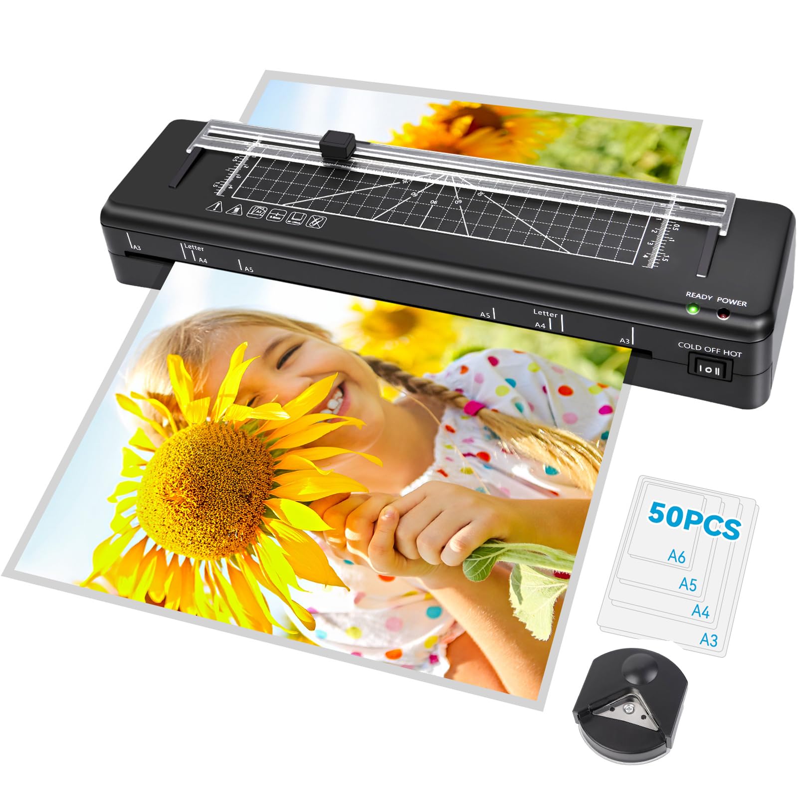 Bayge A3 Laminator Machine With 50 Laminating Pouches, 70S UltraFast Preheat, 13 Inch Cold And Thermal Laminator With BuiltIn