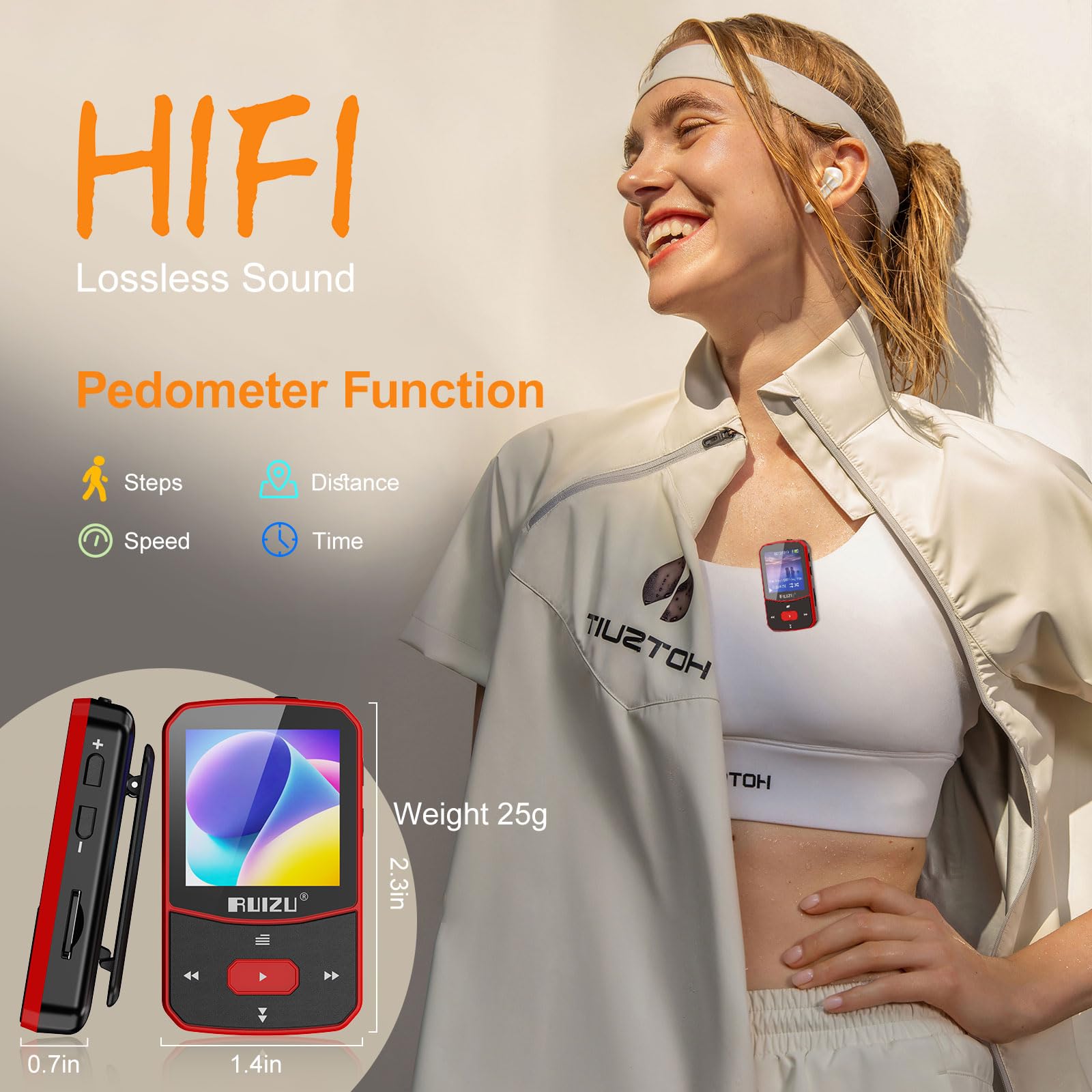 Ruizu 64Gb Clip Mp3 Player With Bluetooth 5.3, Portable Music Player With Voice Recorder For Sports Running, Fm Radio, Pedometer, A B Repeat, Audio Shuffle Playback, Support 128Gb Micro Sd Card, Red