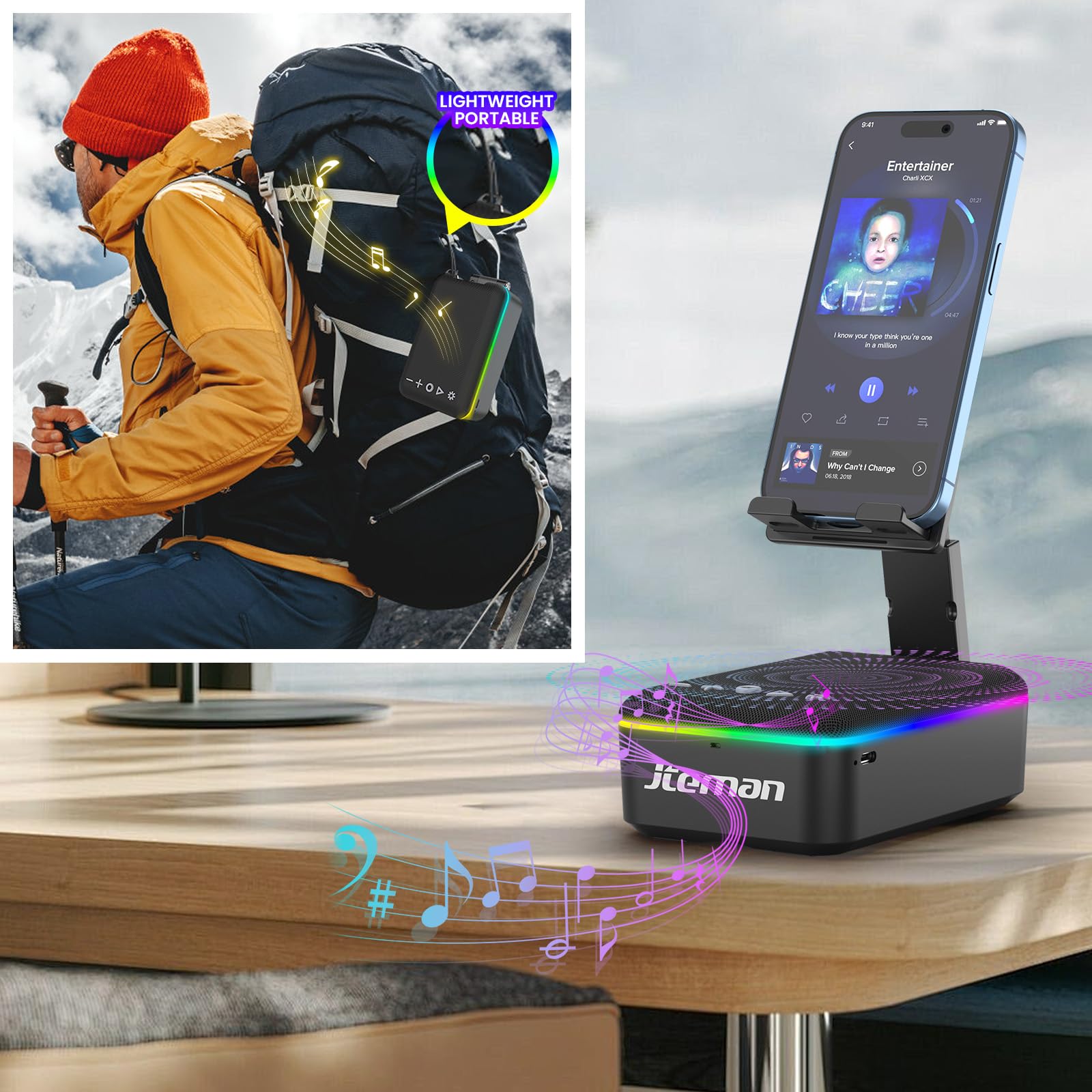 Jteman Gifts For Men Women,Cell Phone Stand With Bluetooth Speaker,Led Light,And Lanyard,Cool Tech Gadgets,Unique Birthday Gifts