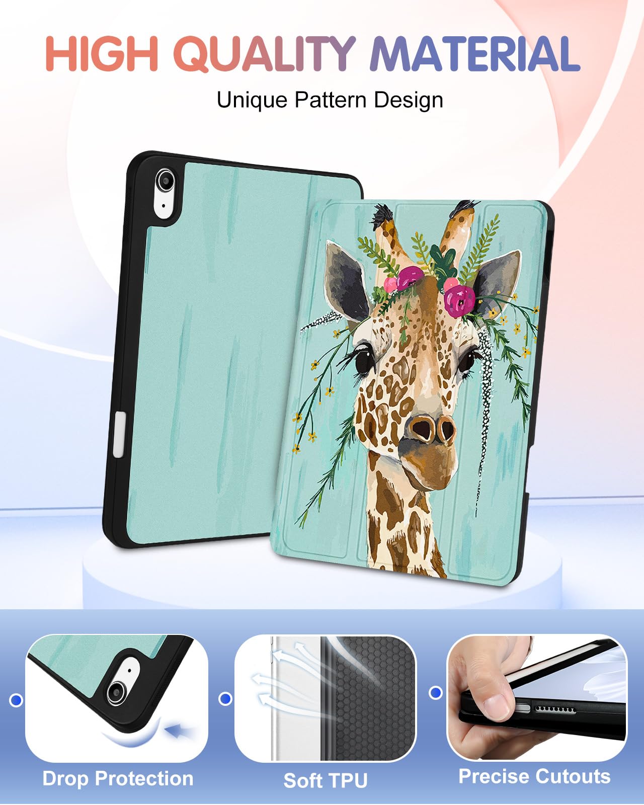 Wazzasoft For Apple Ipad 10Th Generation Case 10.9 Inch Cute Women Girls Folio Cover Teens Giraffe Design Unique Cool With Penci