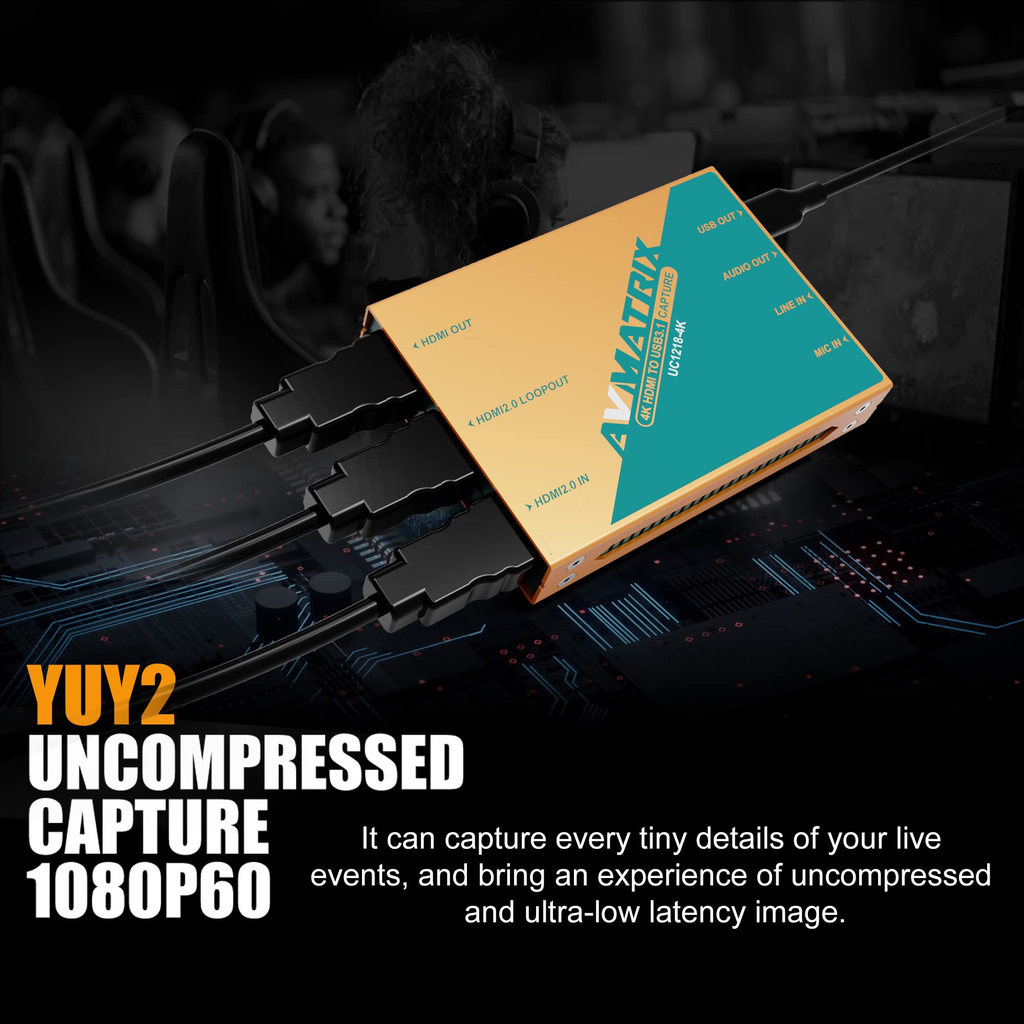 Avmatrix Uc1218 4K Capture Card 1440P/4K Input 1080P60 Uncompressed (Yuy2) Capture For Game Live Stream, Ultra Low Latency Ps5 P