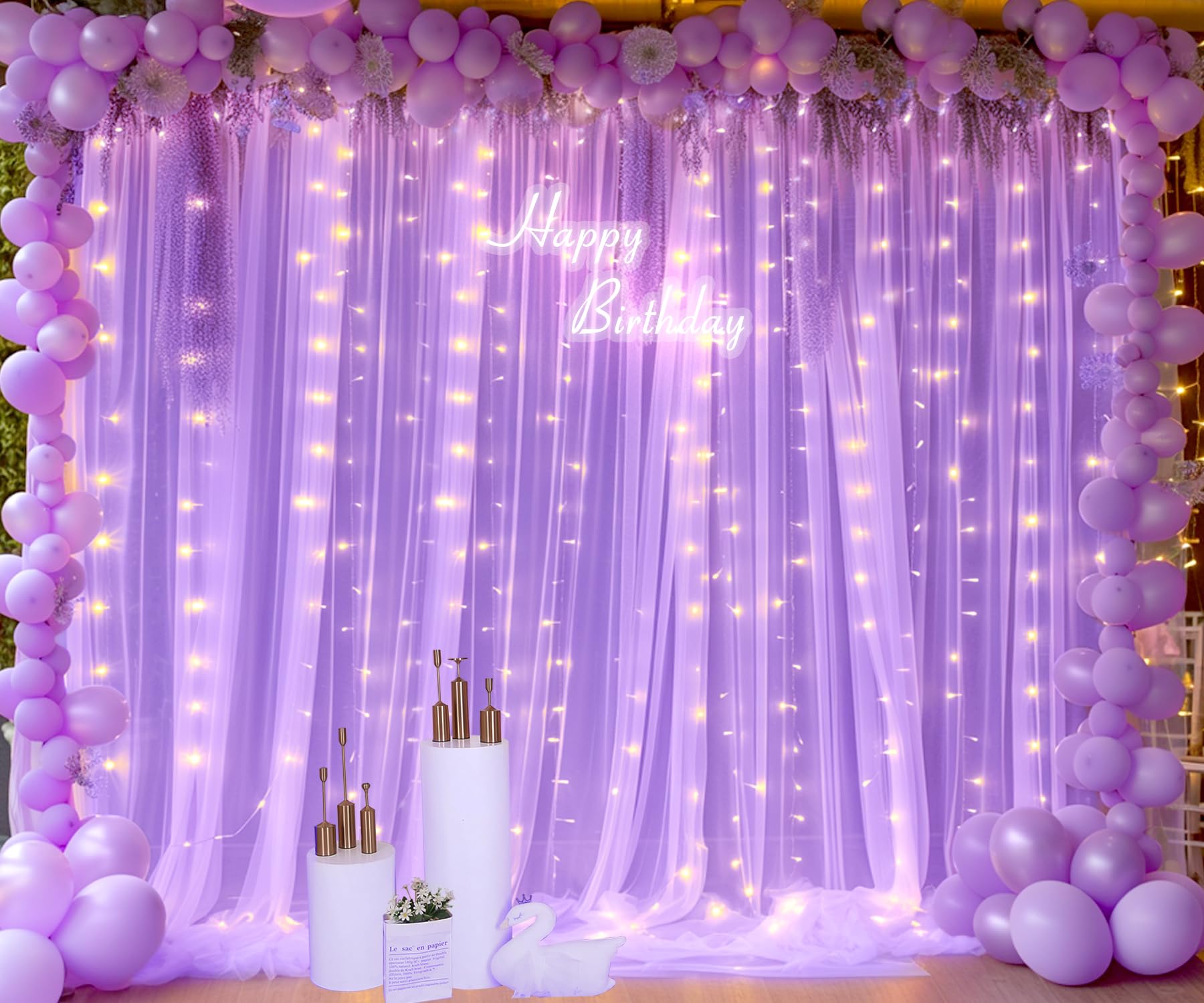 Lavender Tulle Backdrop Curtain With Led Lights For Wedding Baby Shower Girls 10Ft X 8Ft Lavender Sheer Backdrop Curtain For Bir