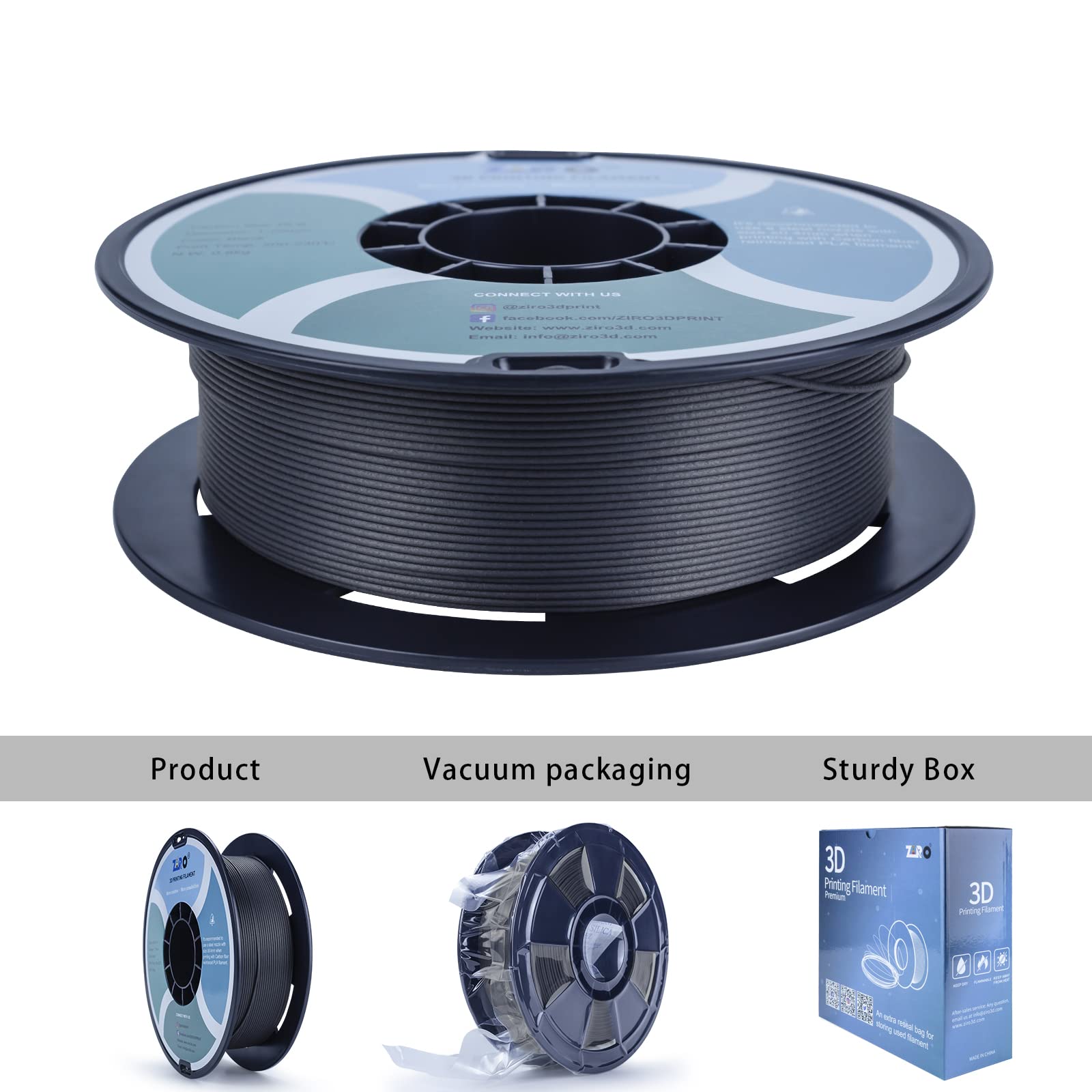Ziro Carbon Fiber Pla Filament 1.75Mm,3D Printer Filament Carbon Fiber Pla 1.75Mm 0.8Kg Spool   Black