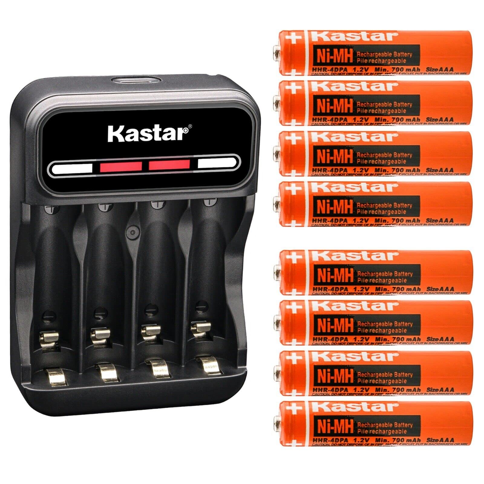 Kastar 8 Pack Battery And Cmh4 Smart Usb Charger Compatible With Panasonic 1.2V 400Mah Bk40Aaabu, 1.2V 550Mah Hhr 4Dpa/4B Hhr 55