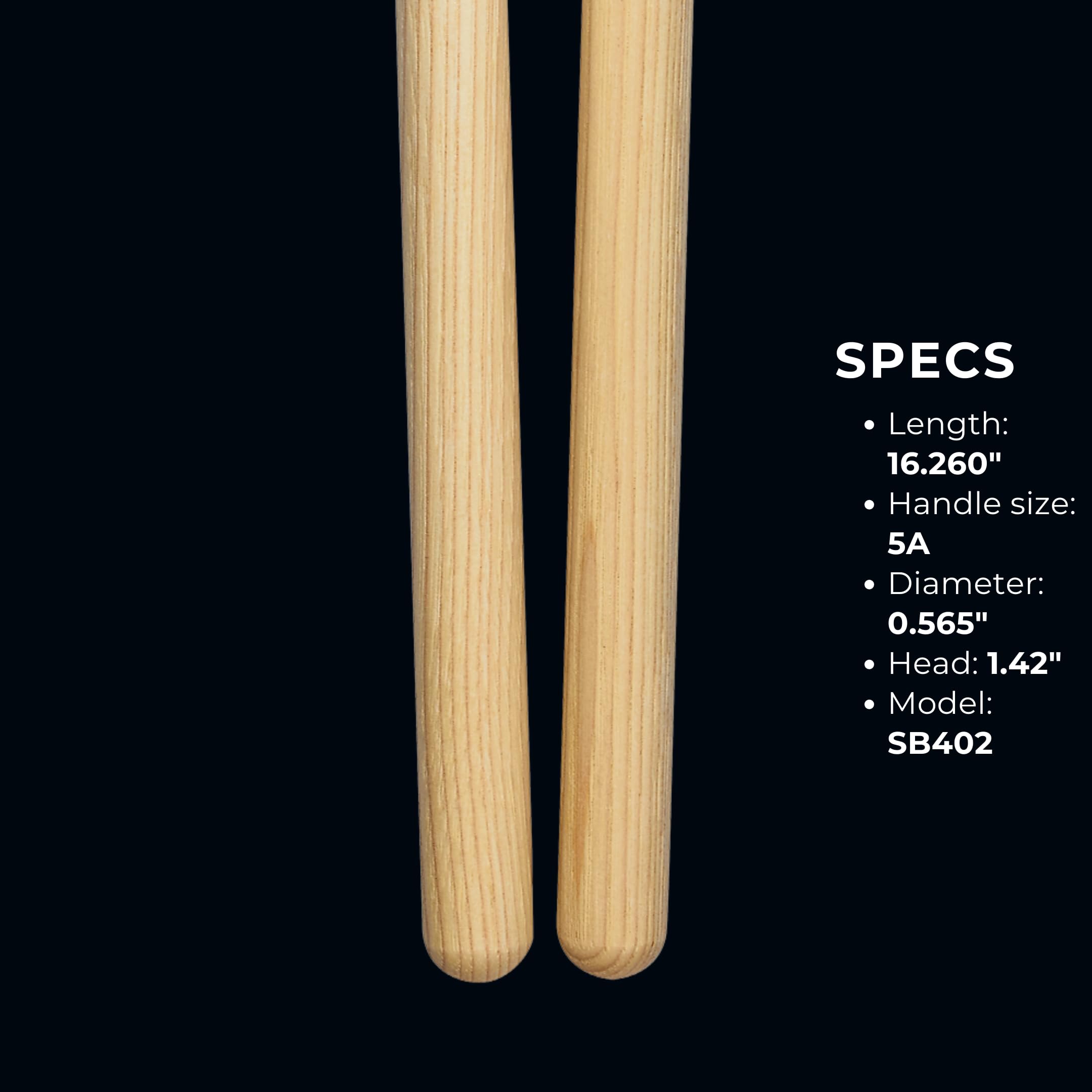 Meinl Stick & Brush Drum Set Mallets With Hard Felt Head & 5A American Hickory Handle Made In Germany (Sb402)