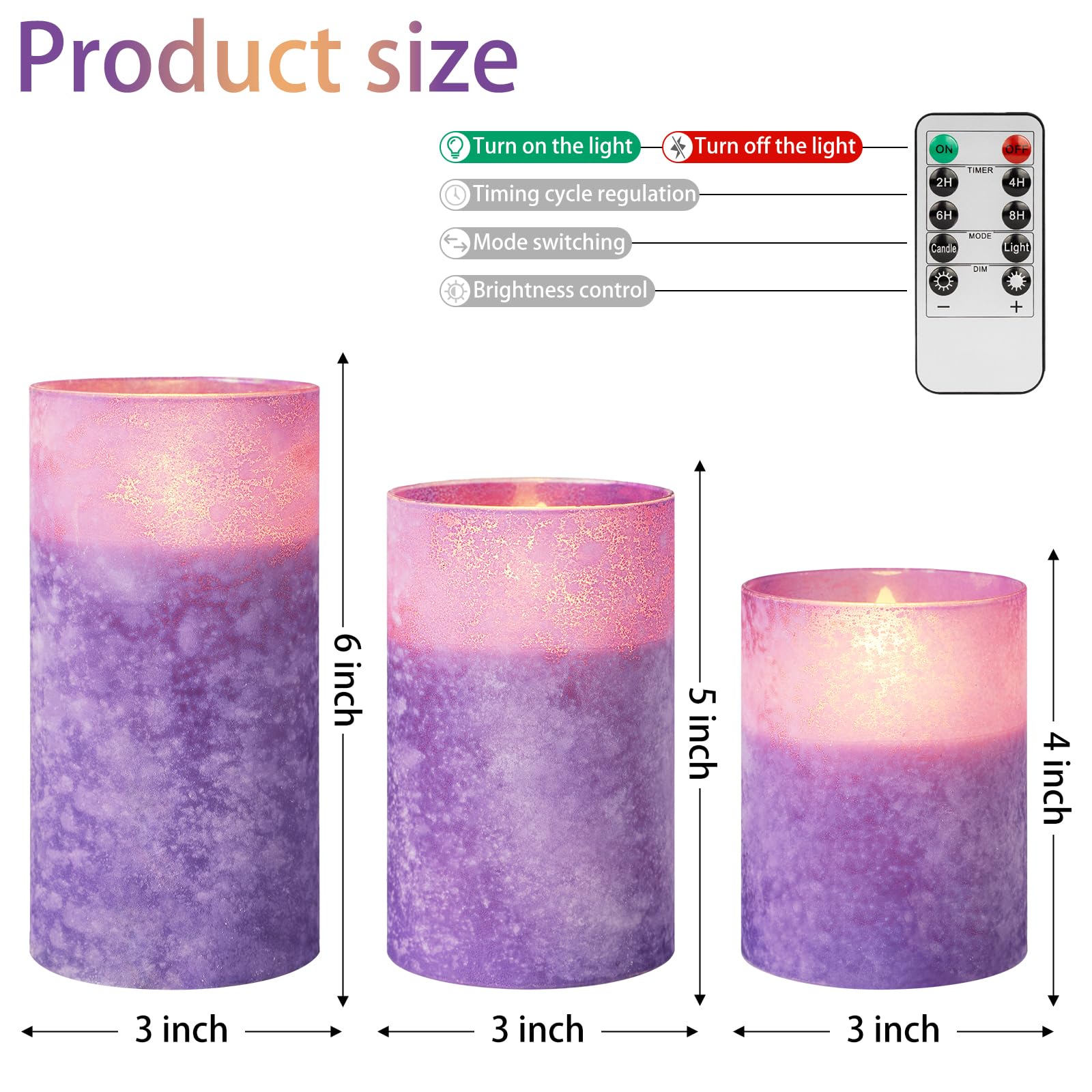 Covege Flickering Flameless Candles With 10 Key Remote And Timer   Set Of 3 Handmade Sandblast Glass Led Pillar Candles, Real Wa