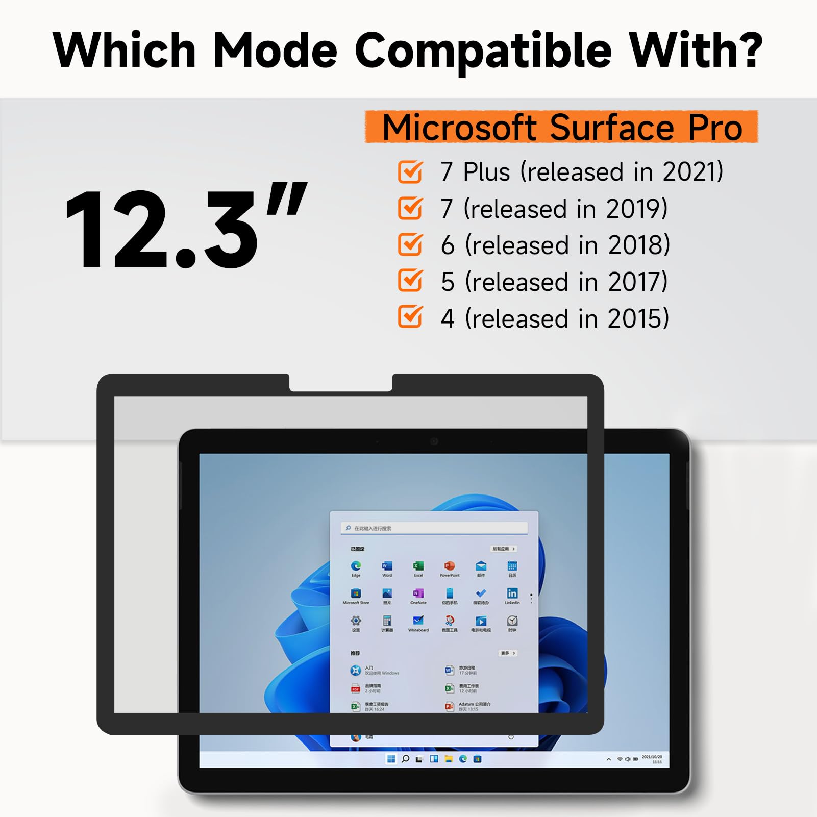 Upgrade Privacy Screen For Surface Pro 7 Plus/7/6/5/4/3 12.3 Inch, Fully Removable Anti Glare Blue Light Filter, Anti Spy Screen