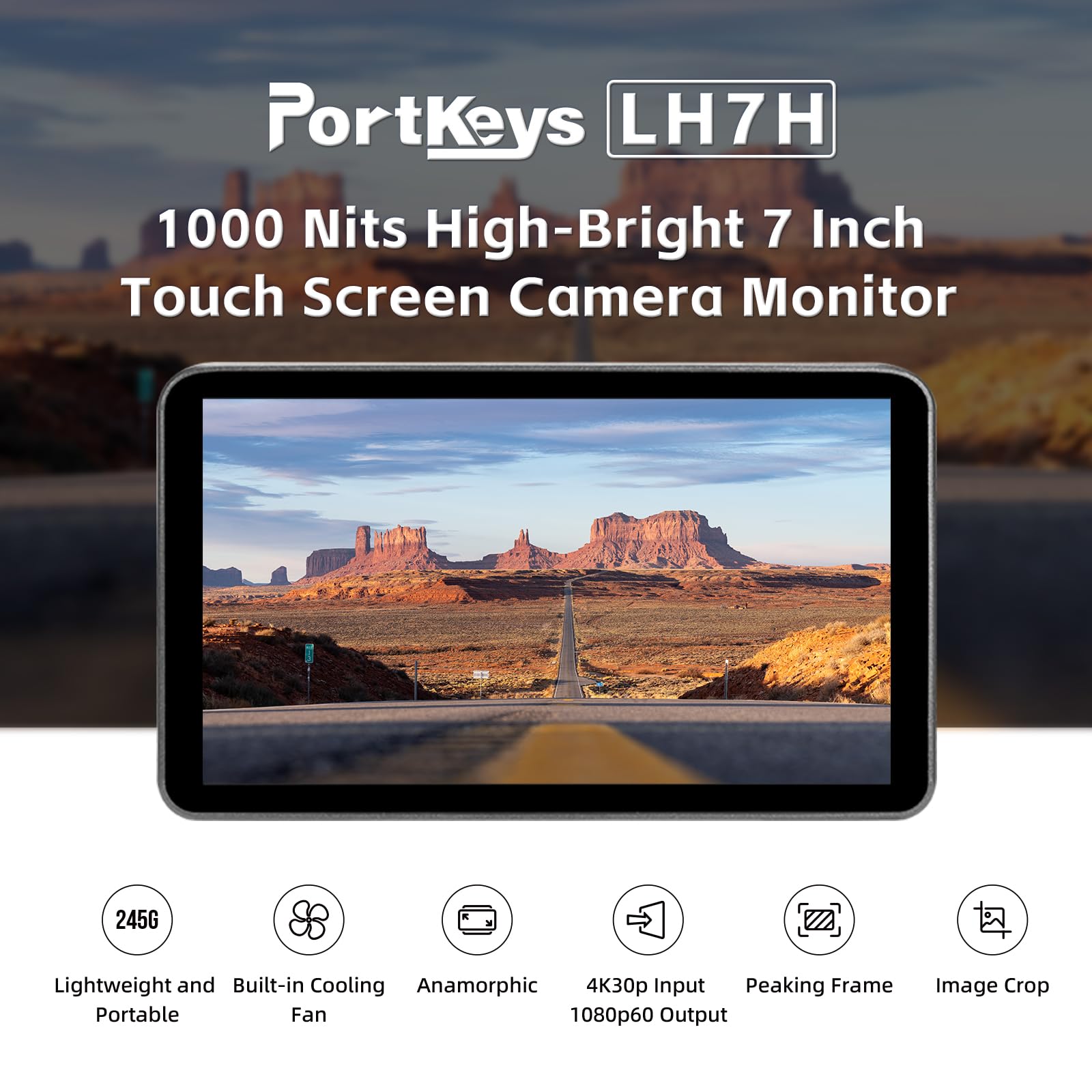 Portkeys Lh7H Camera Field Monitor 7'' 1000Nit Touch Screen Freeze Frame Fhd 1080P60 3D Lut Arri False Color For Dslr