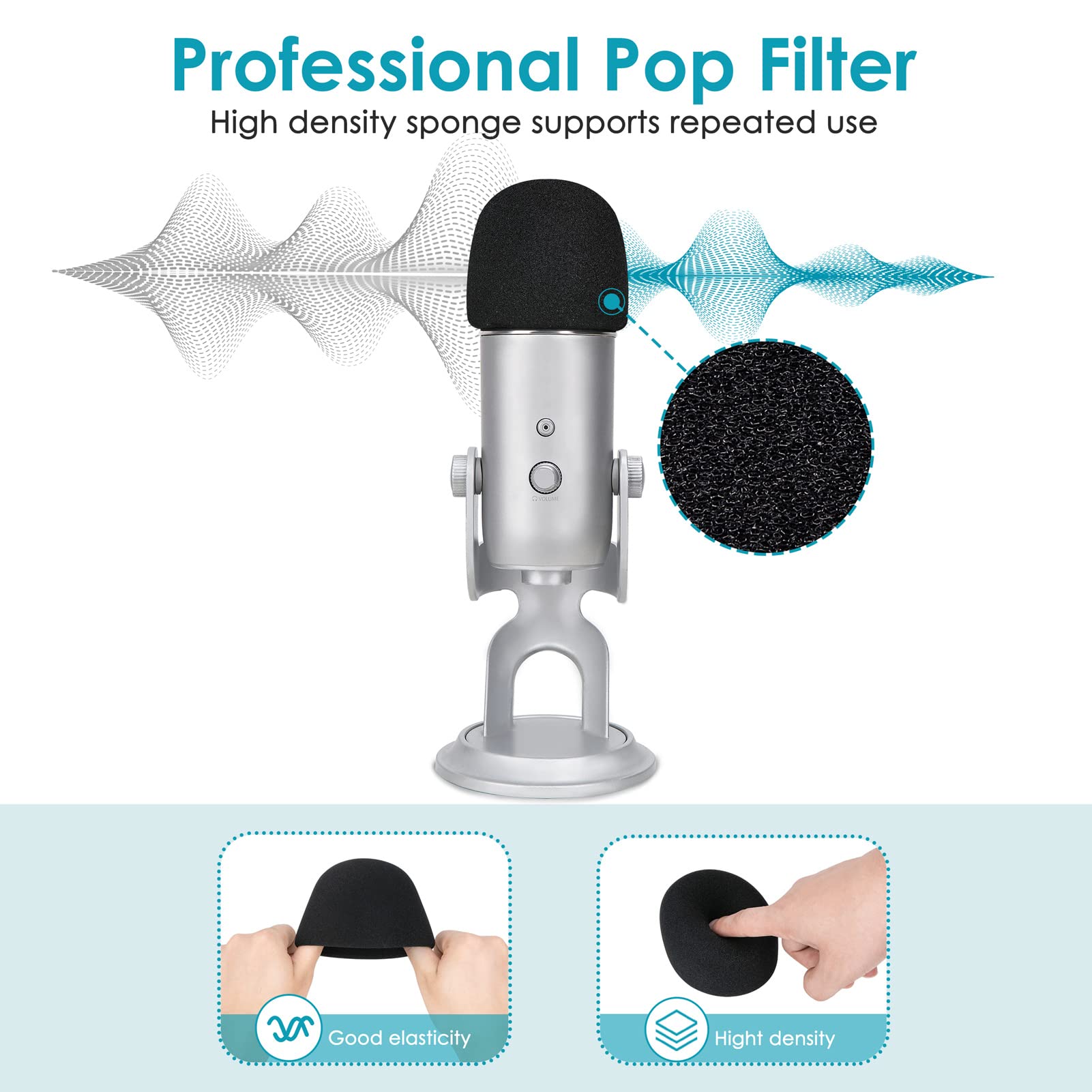 Foam Windscreen For Blue Yeti, Yeti Pro, Mxl, Audio Technica And Other Large Microphones, Pop Filter Cover Made From Quality Spo
