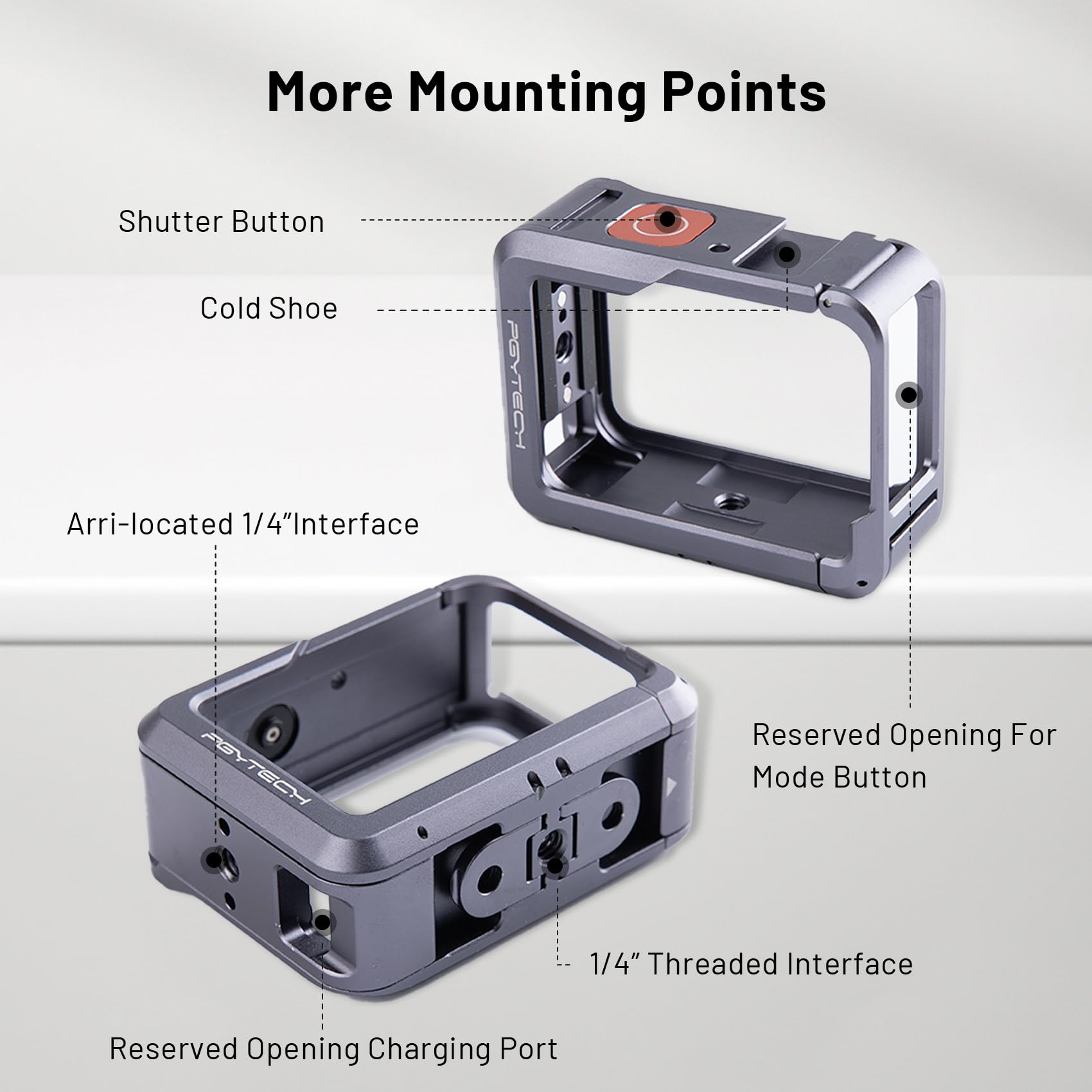 Pgytech Camera Cage For Gopro 13/12/11, Aluminum Alloy Protective Vlogging Camera Frame For Gopro, Magnetic Quick Release Connector, 1/4' Thread Connector For Mic, Camera Light