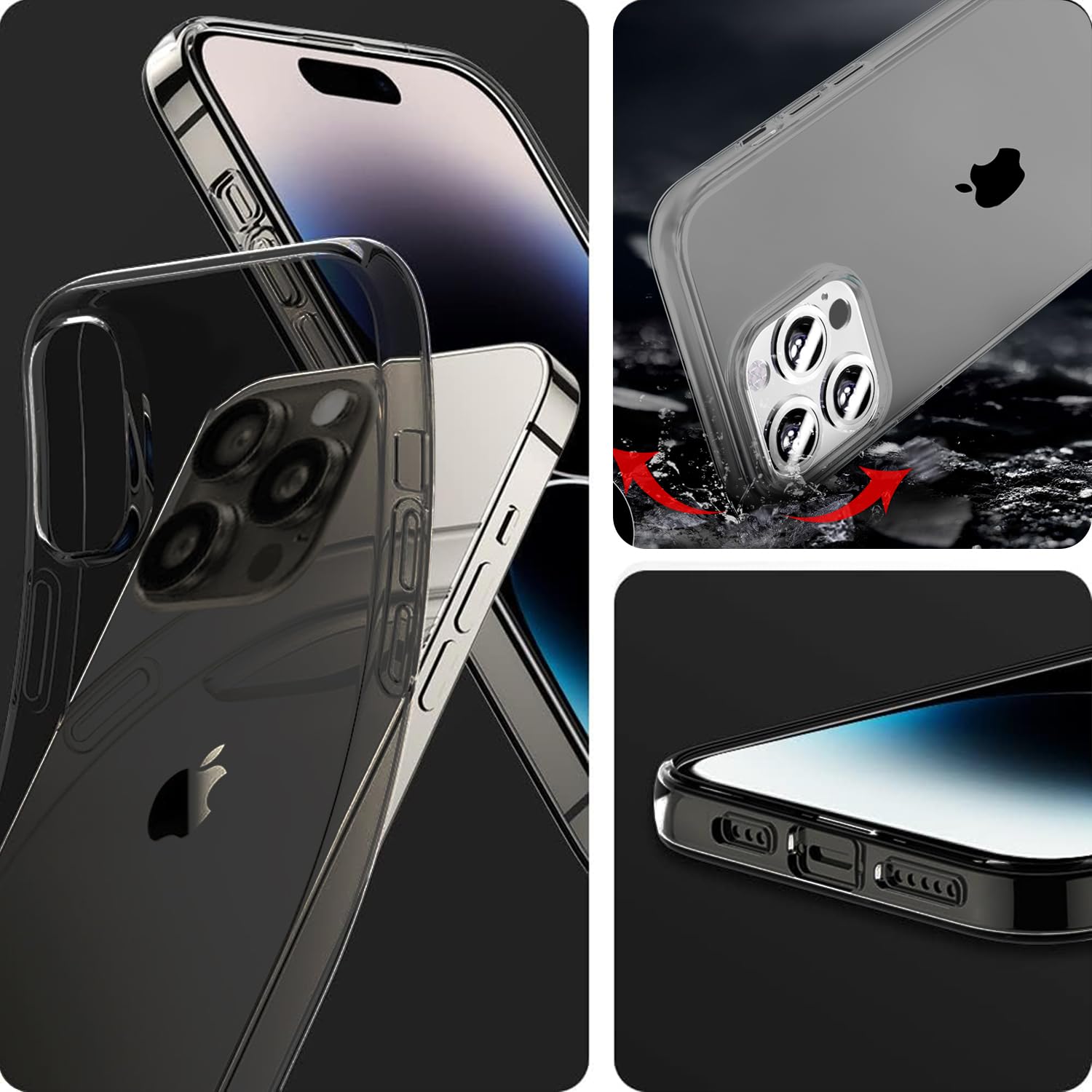 Tenoc Phone Case Compatible With Iphone 14 Pro Max, Gray Case Clear Shockproof Protective Bumper Slim Cover For 6.7 Inch