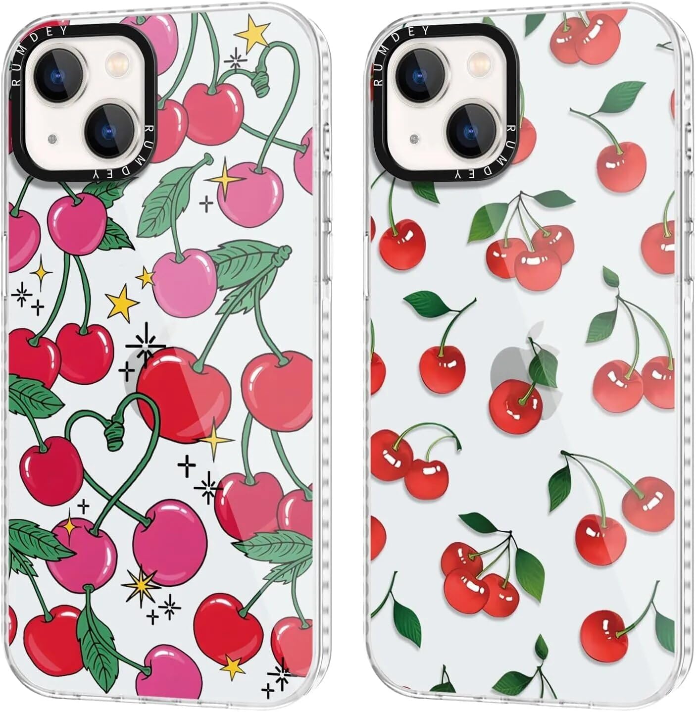 Rumdey 2 Pack Cute Cherry For Iphone 15 Plus 6.7'' Phone Case, Transparent Tpu Aesthetic Design Clear Cases Soft Silicone Slim T