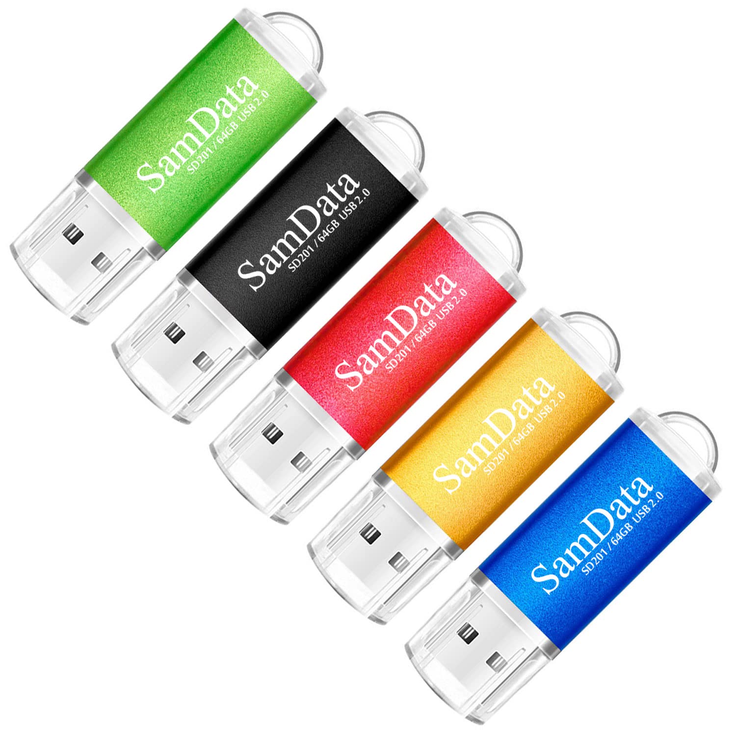 Samdata 5 Pack 64Gb Usb Flash Drives Usb 2.0 Thumb Drives Memory Stick Jump Drive Zip Drive, 5 Colors: Black Blue Green Gold Red