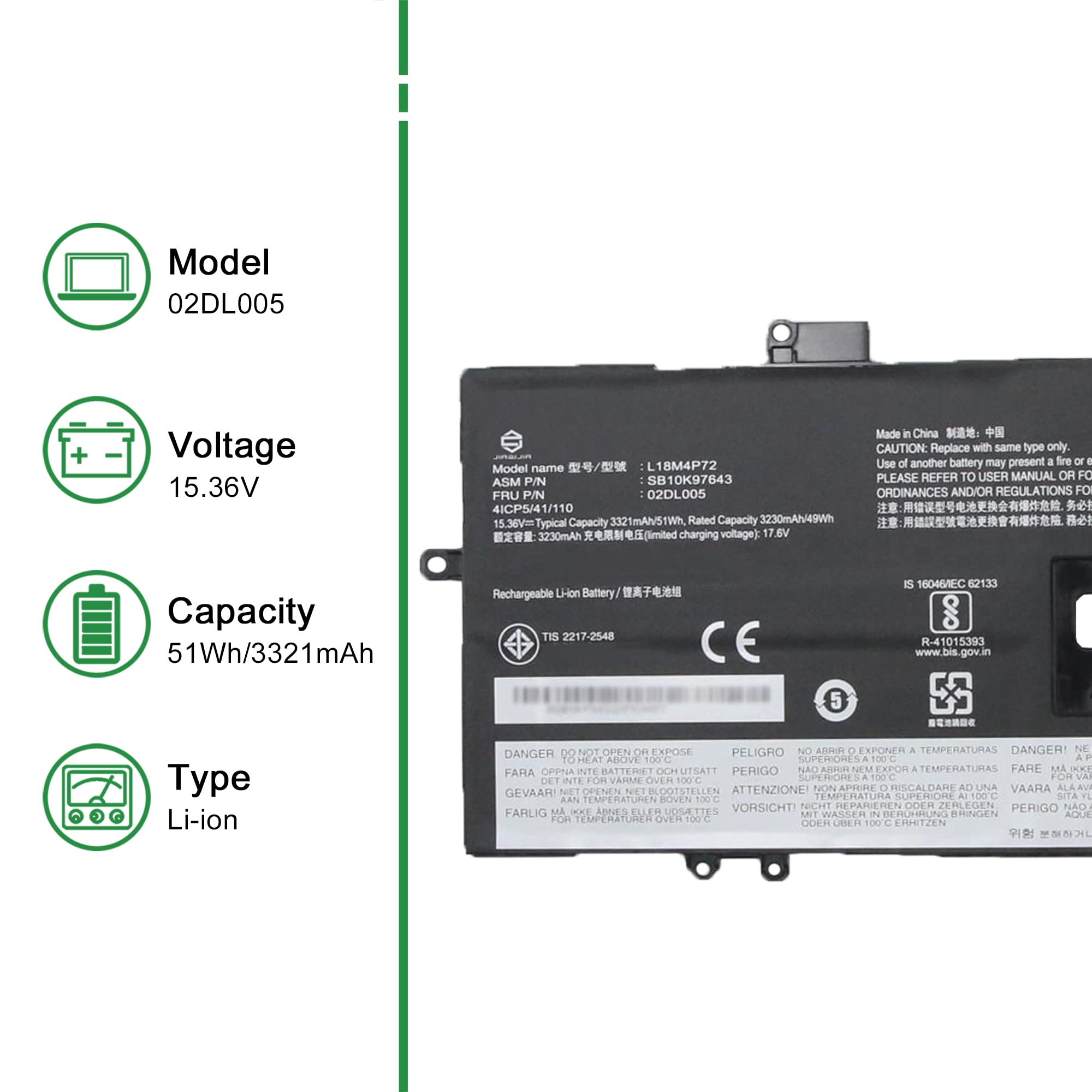 Jiazijia 02Dl005 L18M4P72 Sb10K97643 Laptop Battery Replacement For Lenovo Thinkpad X1 Yoga 4Th Gen / X1 Carbon 7Th Gen 2019 / 8