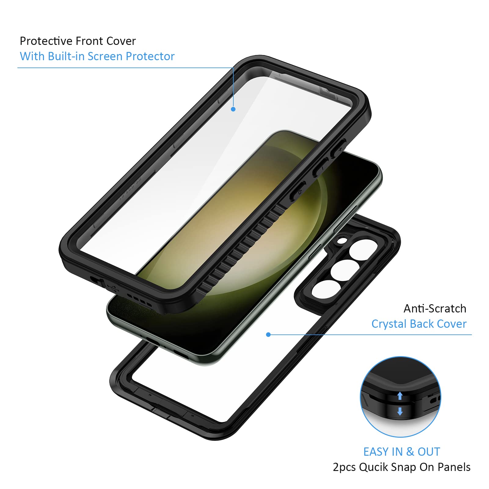 Lanhiem For Samsung Galaxy S23 Case With Built-In Screen Protector, Ip68 Waterproof Dustproof Mil-Grade Rugged Full Body Shockpr