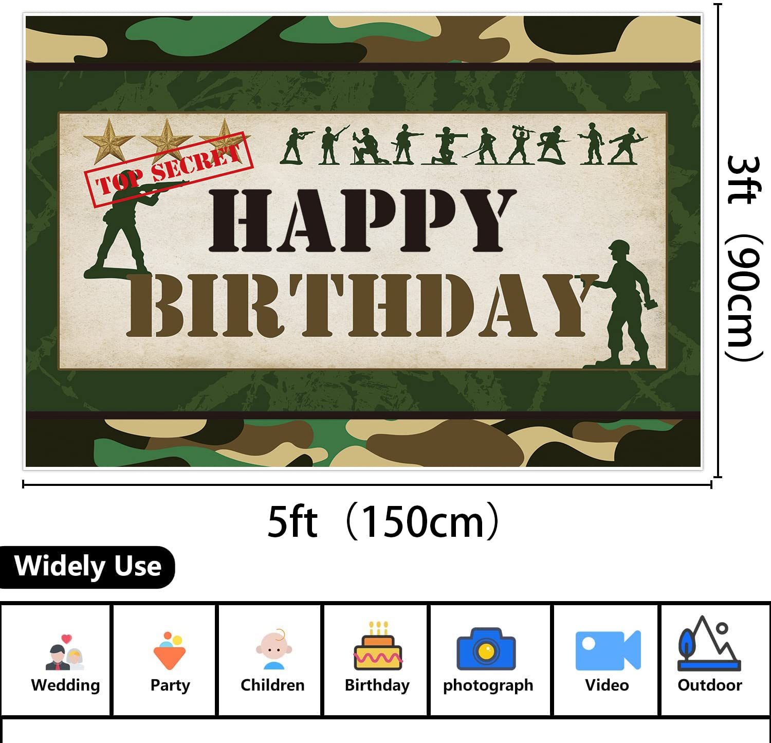 Soldier Theme Happy Birthday Backdrop Camouflage Tablecloth Set Camouflage Soldier Military Theme Party Supplies Cake Table Bann
