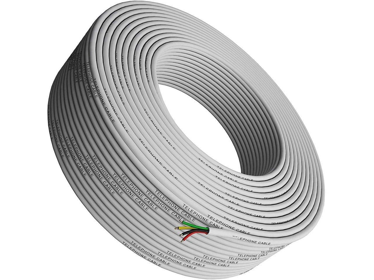 Tupavco Phone Cable 300ft Rounded White Roll (100m Long) 4x1/0.4 26 AWG Gauge Solid Wire -Round Telephone Cord Line Extension Bulk Rool Reel -Compatible with RJ11 4P4C Crimp End Connector Jack TP801